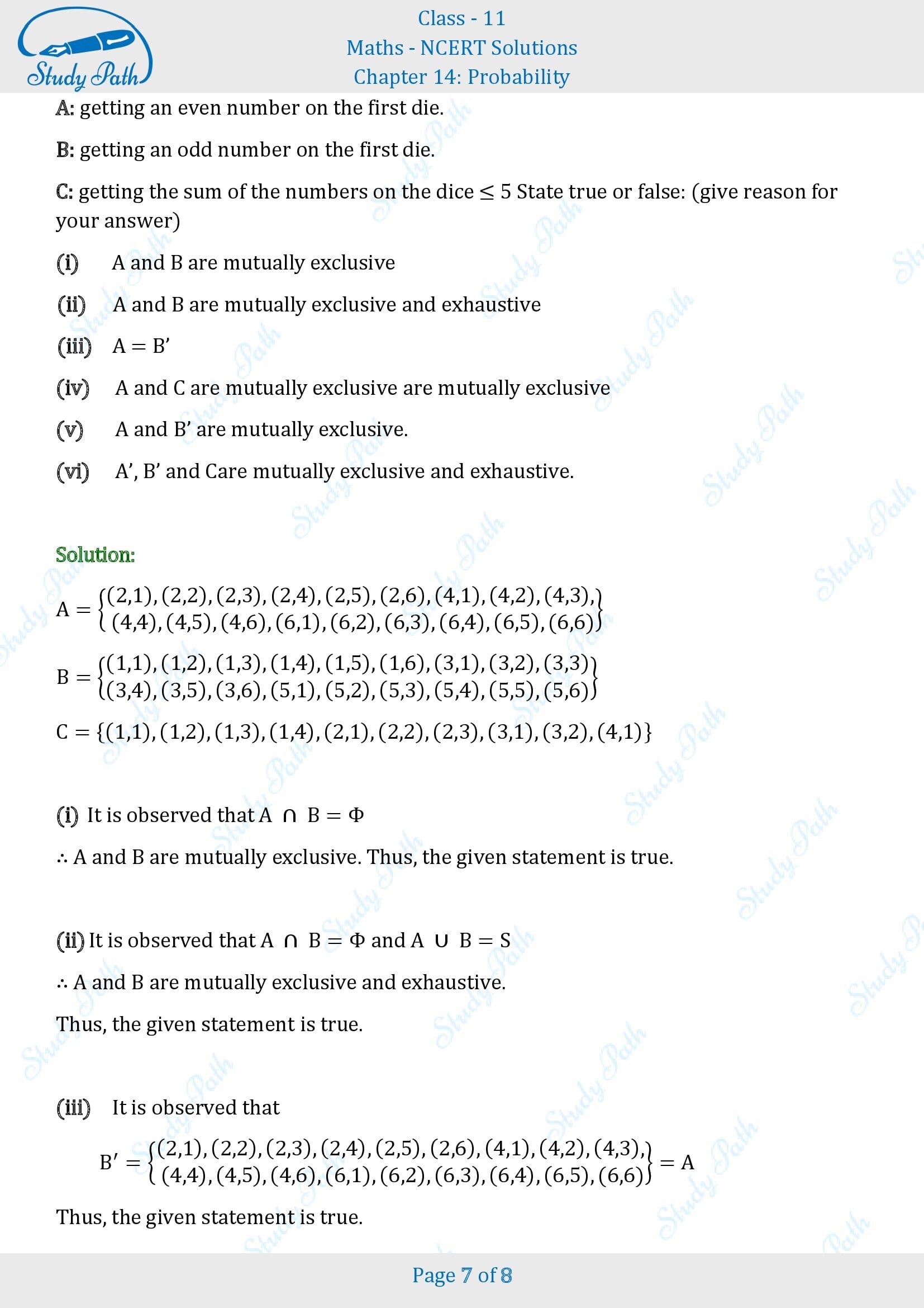 NCERT Solutions for Class 11 Maths Chapter 14 Probability Exercise 14.1 00007