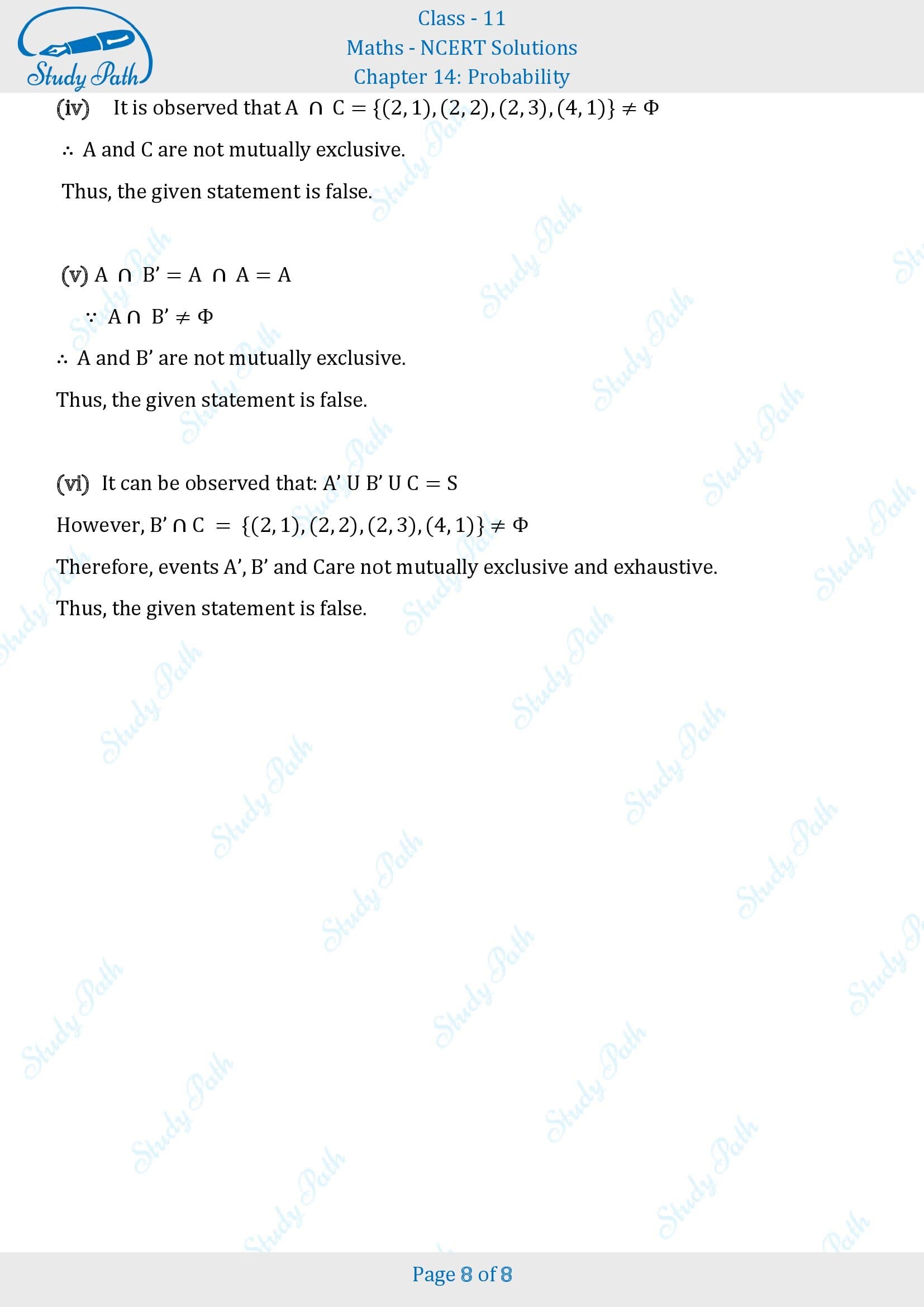 NCERT Solutions for Class 11 Maths Chapter 14 Probability Exercise 14.1 00008