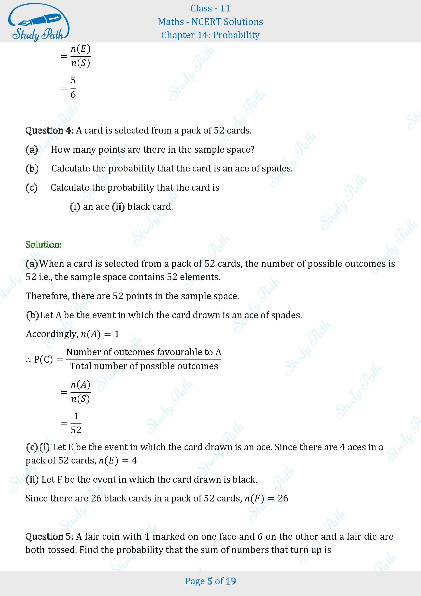 NCERT Solutions for Class 11 Maths Chapter 14 Probability Exercise 14.2 00005