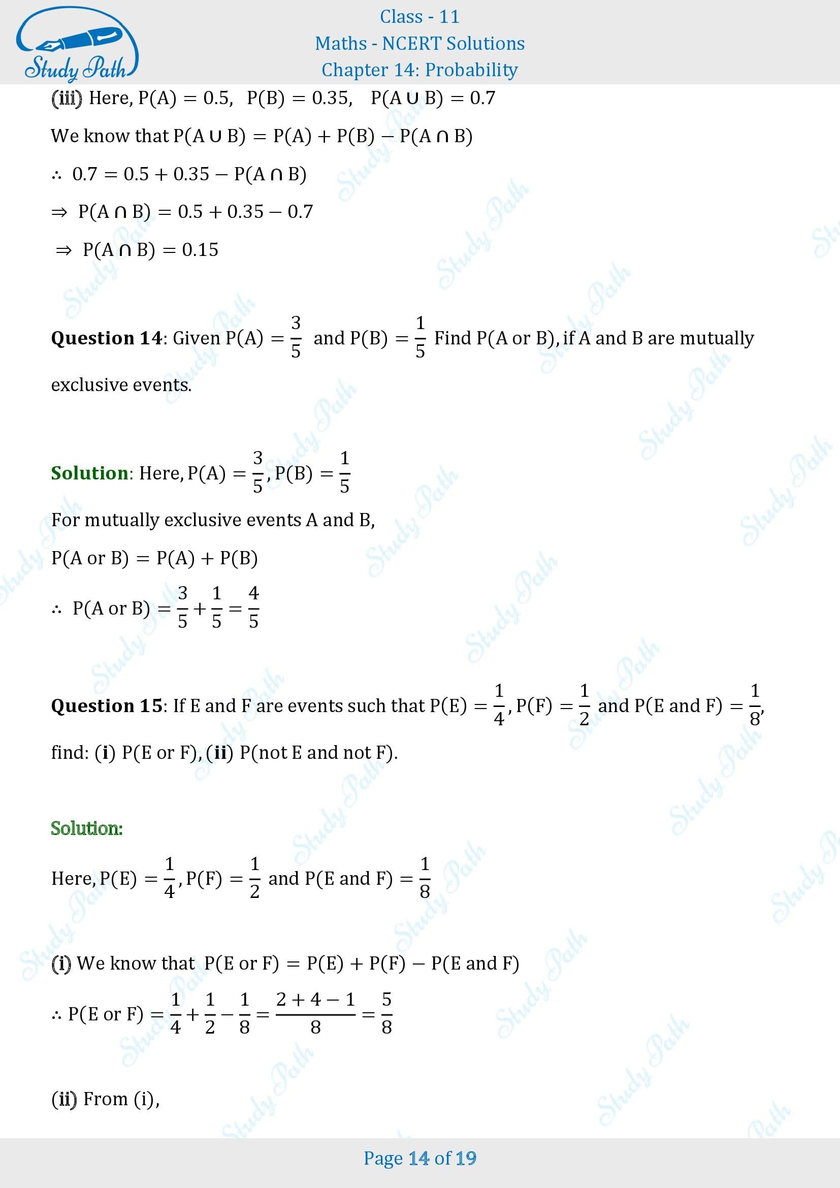 NCERT Solutions for Class 11 Maths Chapter 14 Probability Exercise 14.2 00014