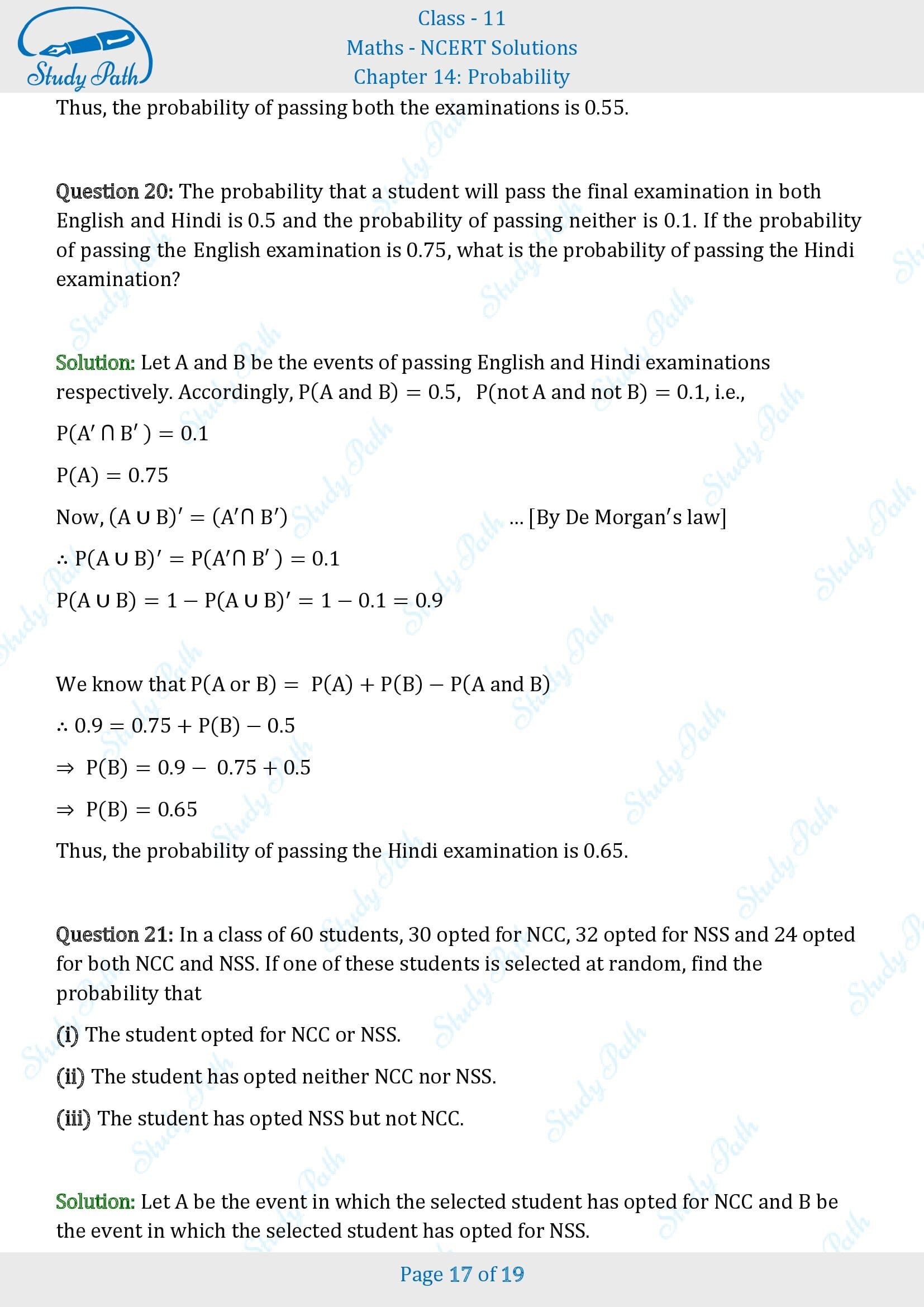 NCERT Solutions for Class 11 Maths Chapter 14 Probability Exercise 14.2 00017
