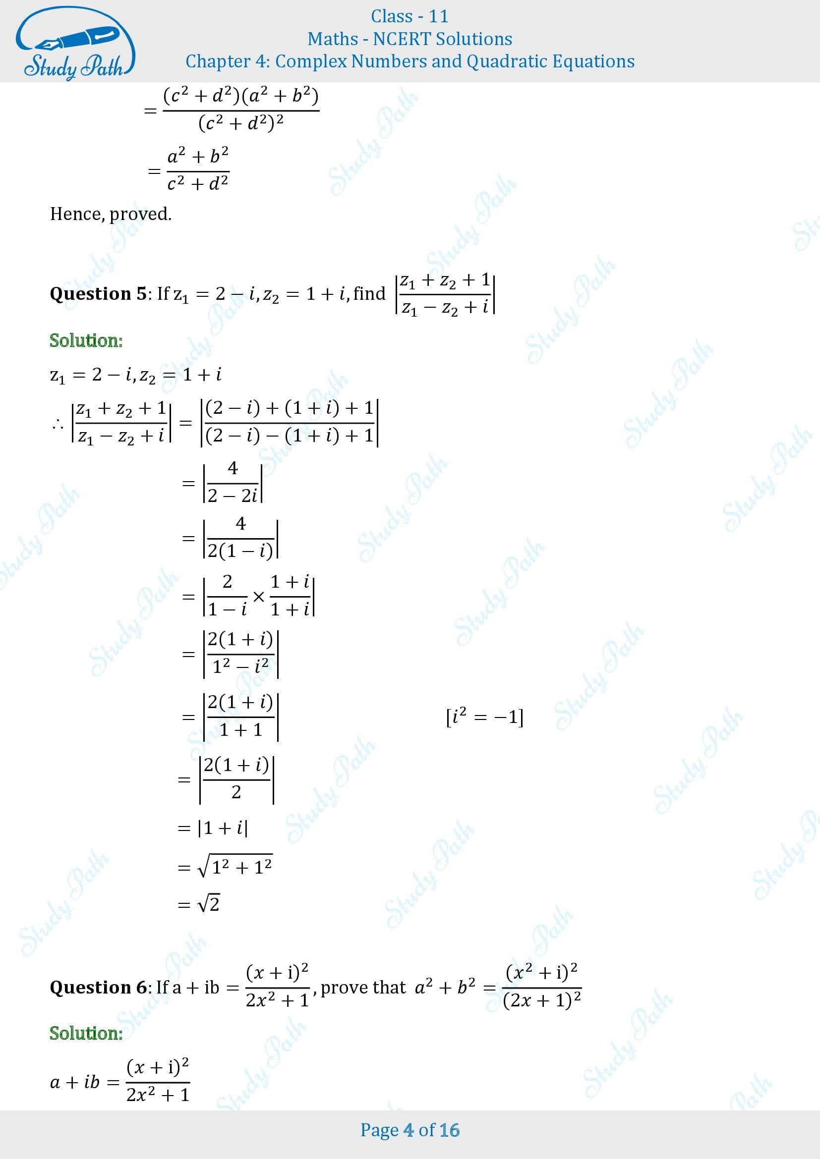 NCERT Solutions for Class 11 Maths Chapter 4 Complex Numbers and Quadratic Equations Miscellaneous 4 00004