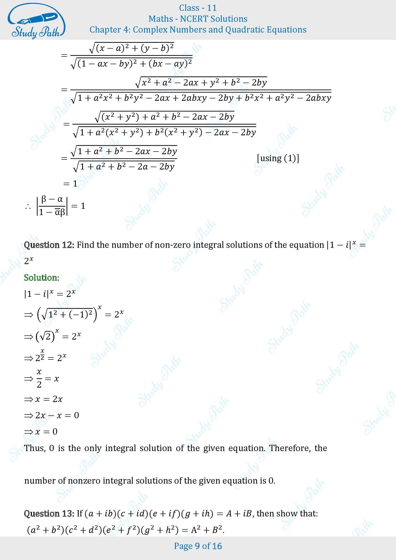 NCERT Solutions for Class 11 Maths Chapter 4 Complex Numbers and Quadratic Equations Miscellaneous 4 00009