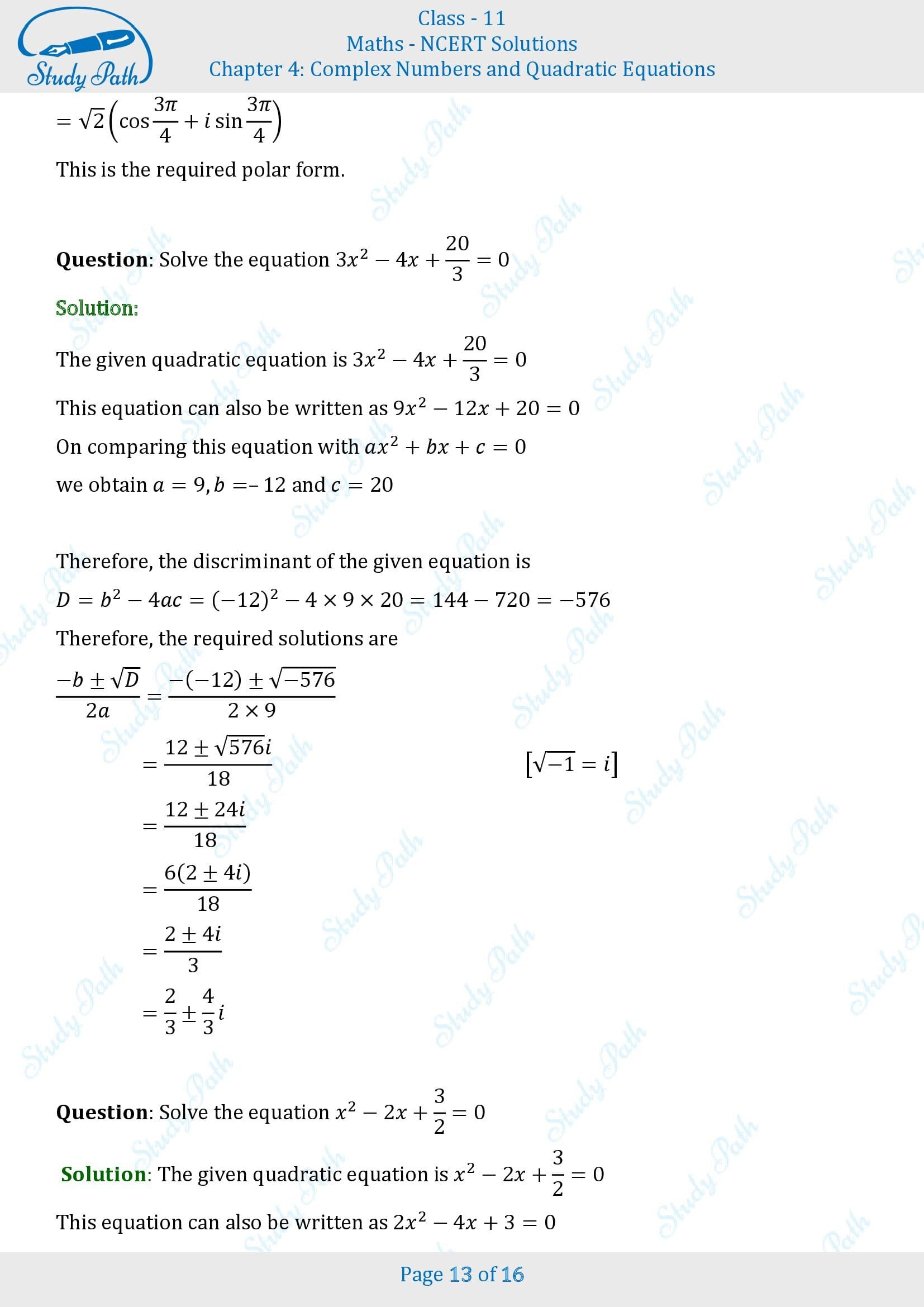 NCERT Solutions for Class 11 Maths Chapter 4 Complex Numbers and Quadratic Equations Miscellaneous 4 00013