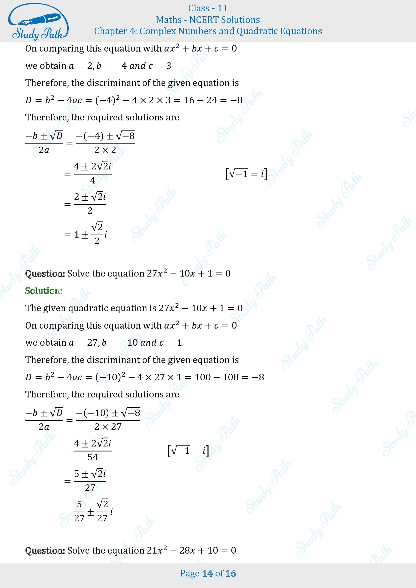 NCERT Solutions for Class 11 Maths Chapter 4 Complex Numbers and Quadratic Equations Miscellaneous 4 00014