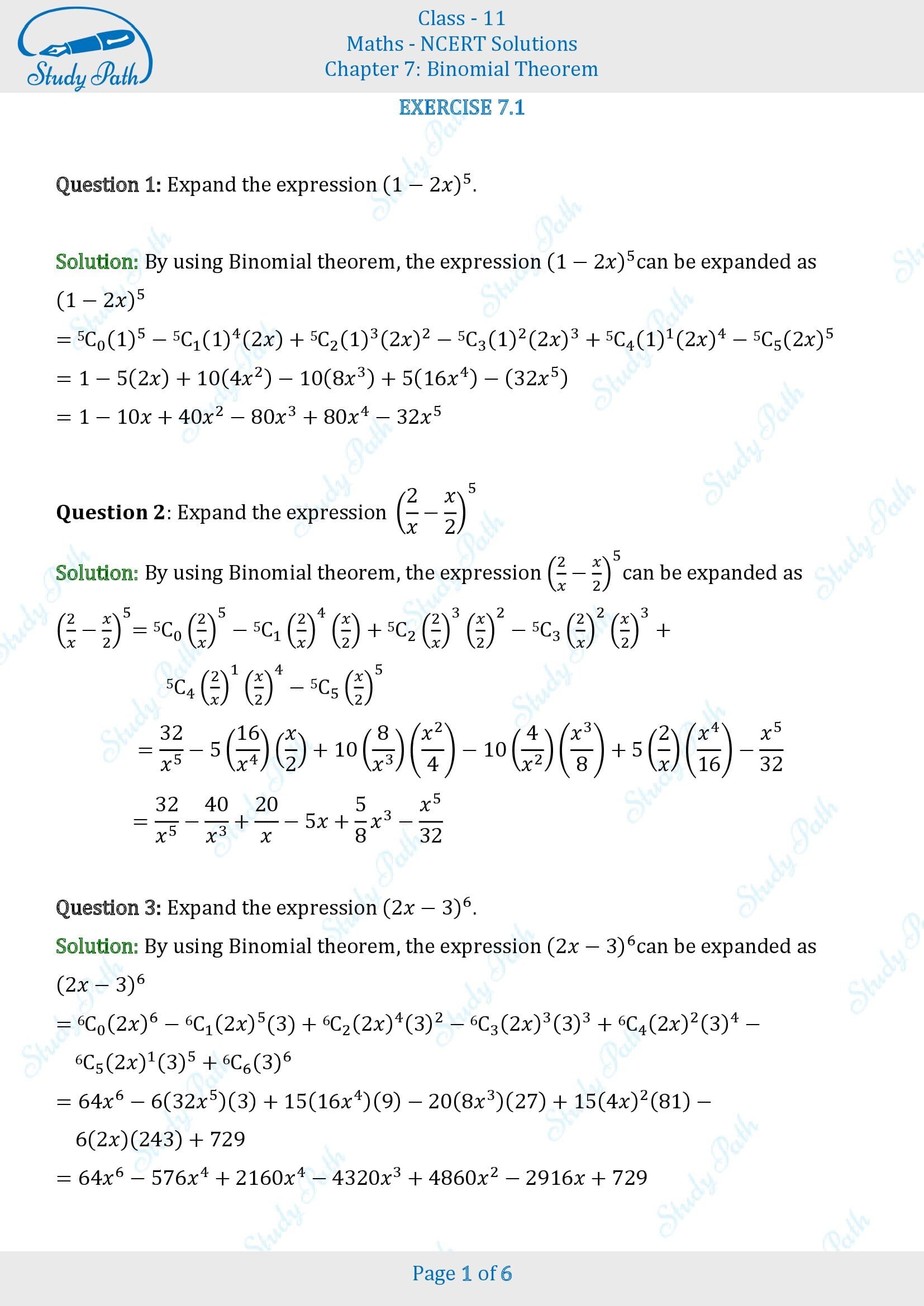 NCERT Solutions for Class 11 Maths Chapter 7 Binomial Theorem Exercise 7.1 00001
