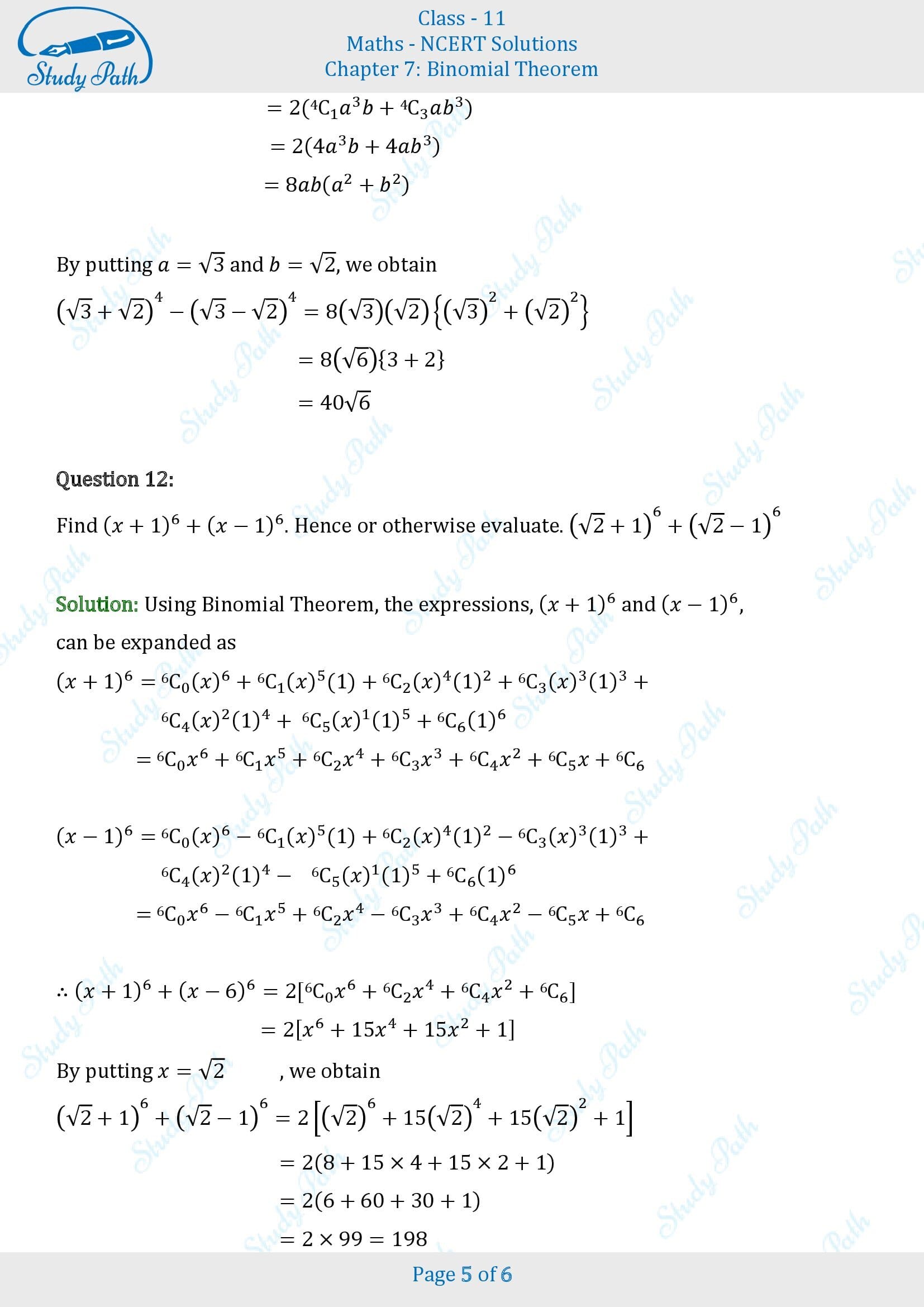 NCERT Solutions for Class 11 Maths Chapter 7 Binomial Theorem Exercise 7.1 00005