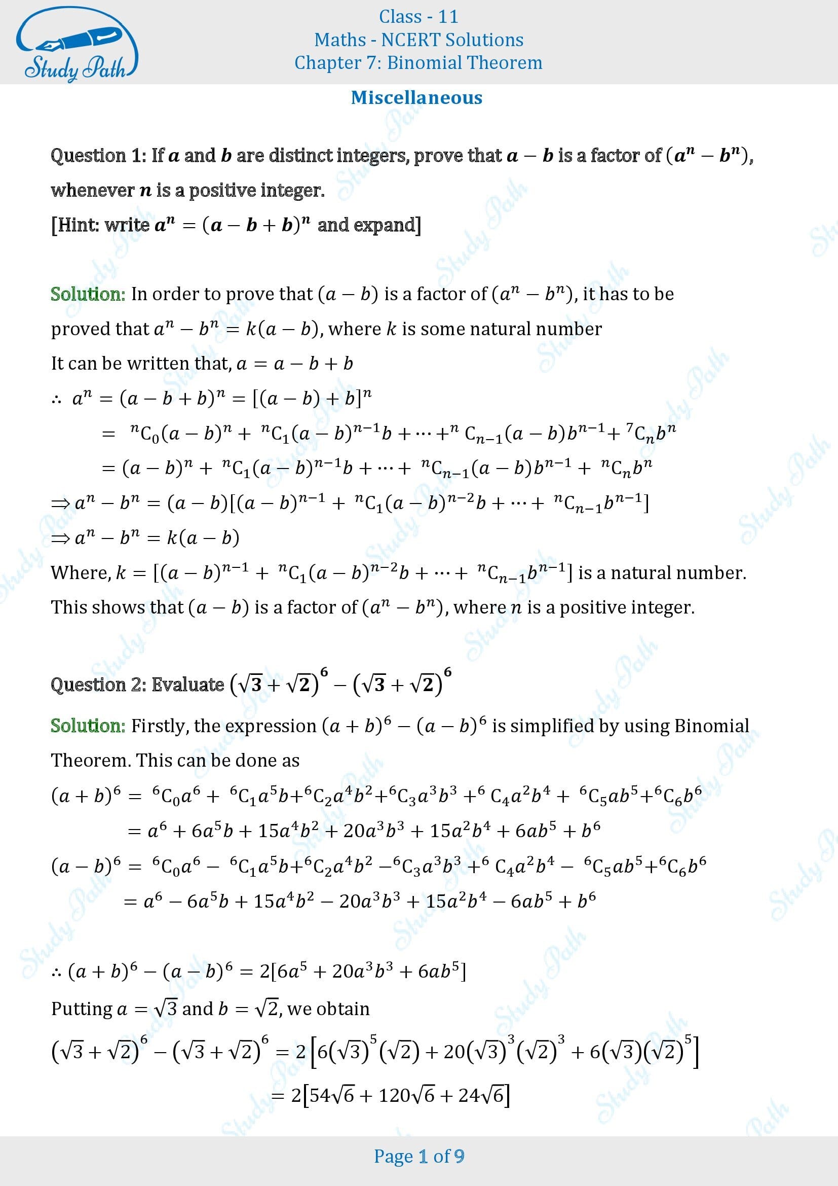 NCERT Solutions for Class 11 Maths Chapter 7 Binomial Theorem Miscellaneous 7 00001