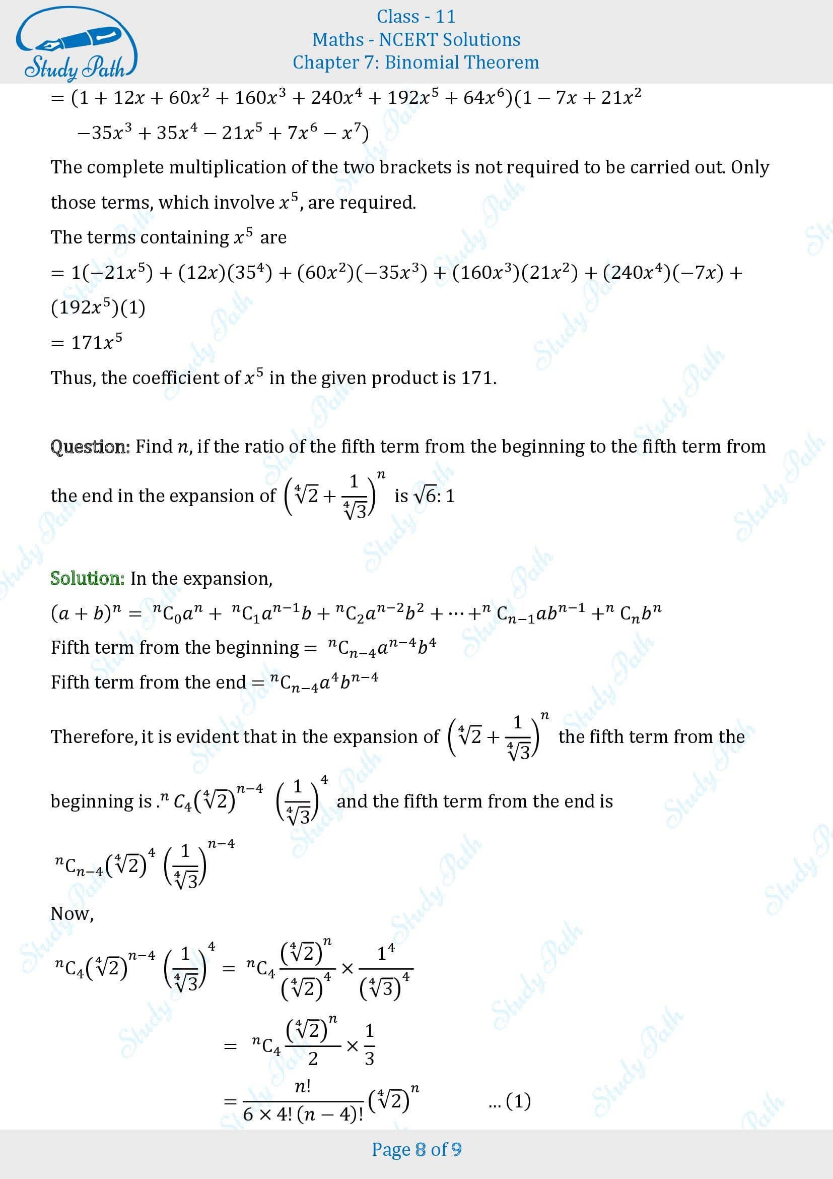 NCERT Solutions for Class 11 Maths Chapter 7 Binomial Theorem Miscellaneous 7 00008