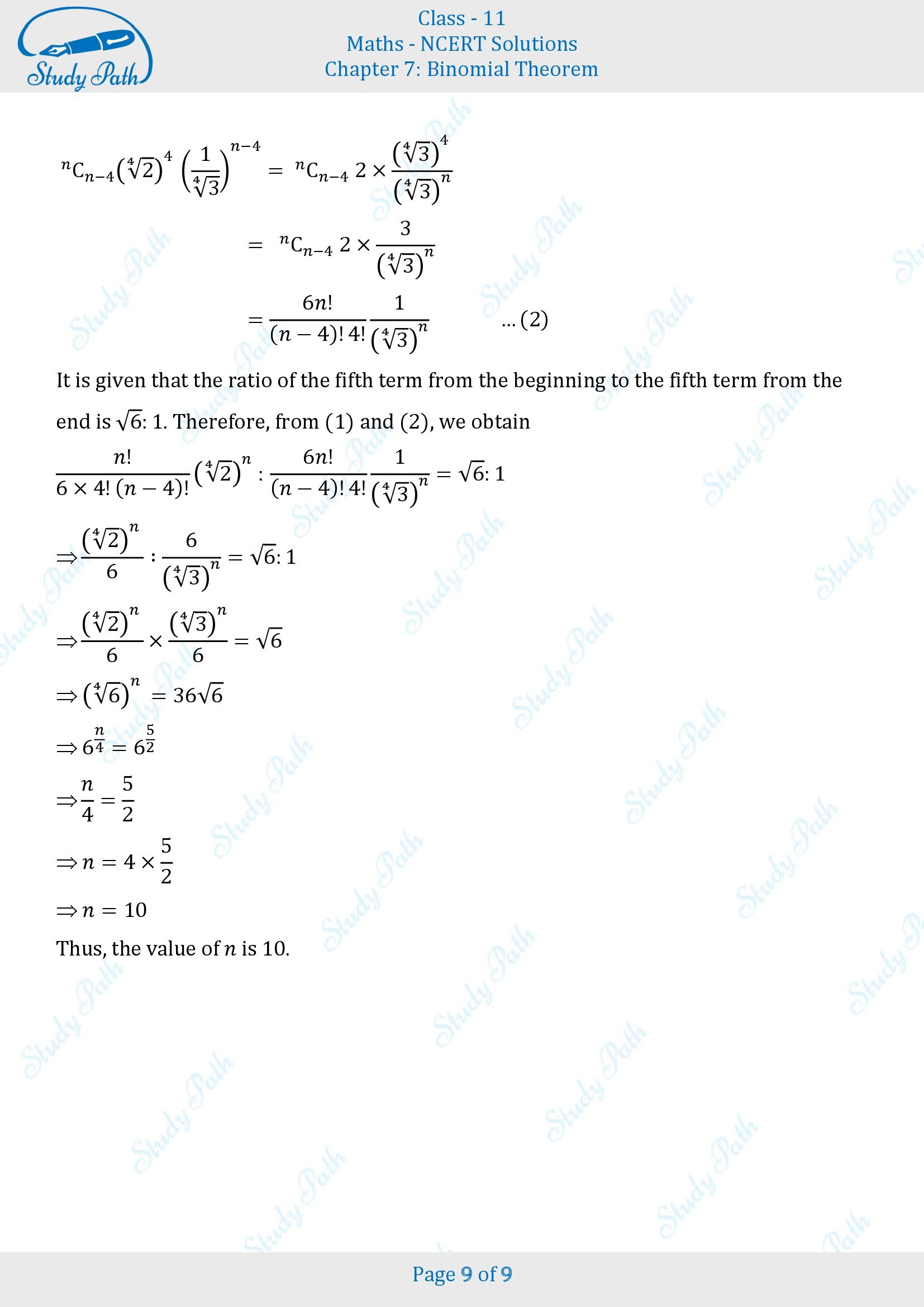 NCERT Solutions for Class 11 Maths Chapter 7 Binomial Theorem Miscellaneous 7 00009