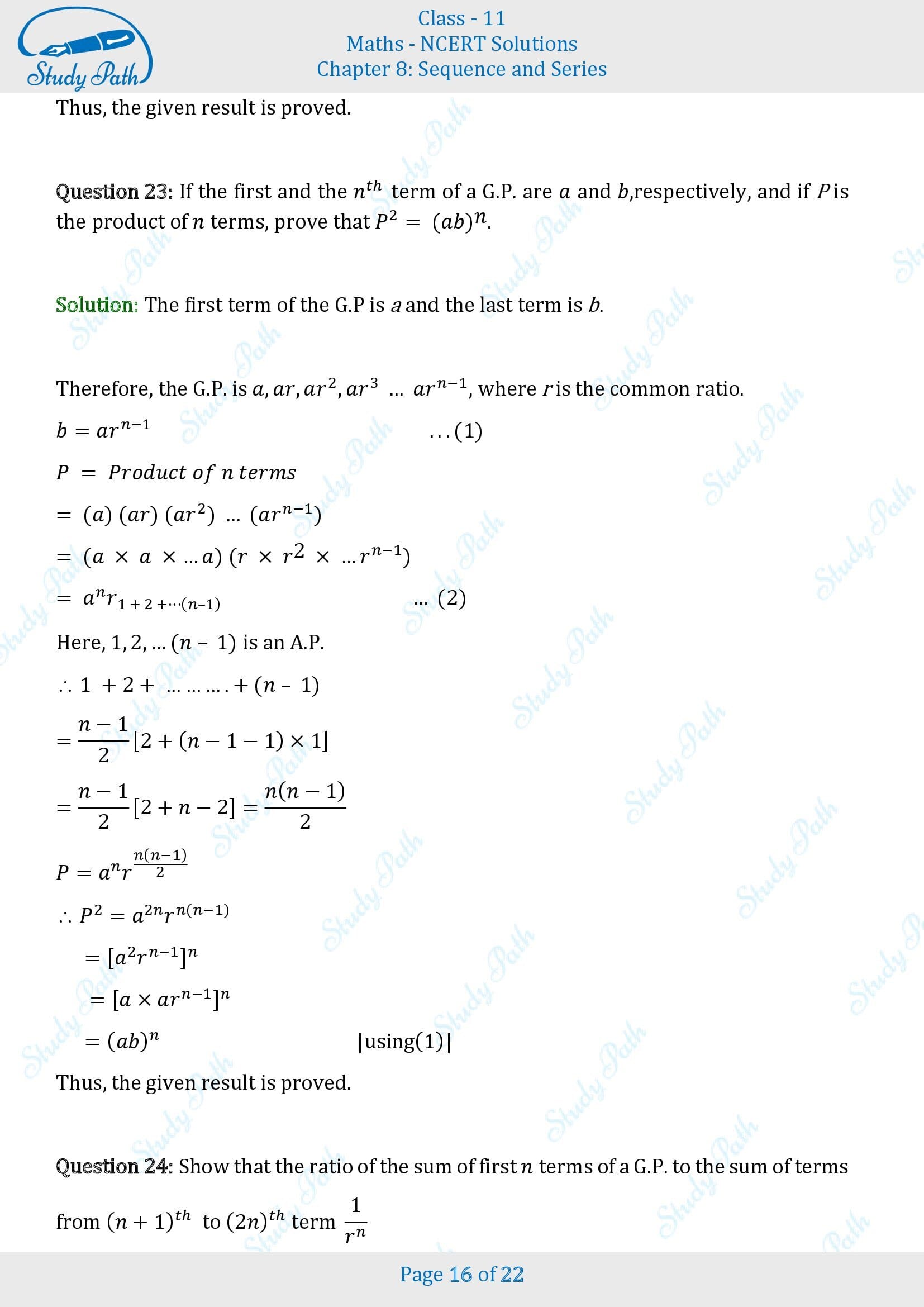 Ncert solutions for class 11 maths chapter 8 exercise 8 2 sequence and