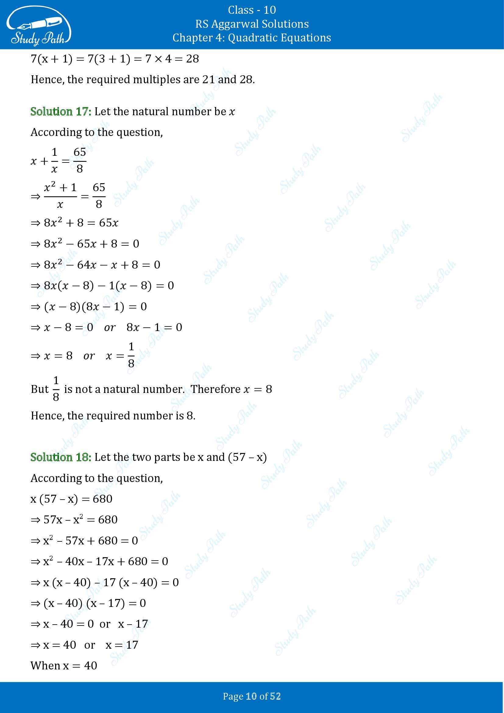 RS Aggarwal Solutions for Class 10 Chapter 4 Quadratic Equations Exercise 4D 00010