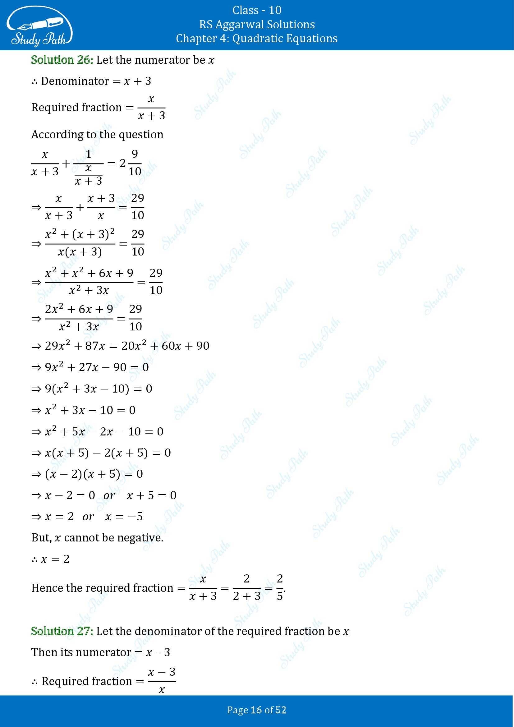 RS Aggarwal Solutions for Class 10 Chapter 4 Quadratic Equations Exercise 4D 00016
