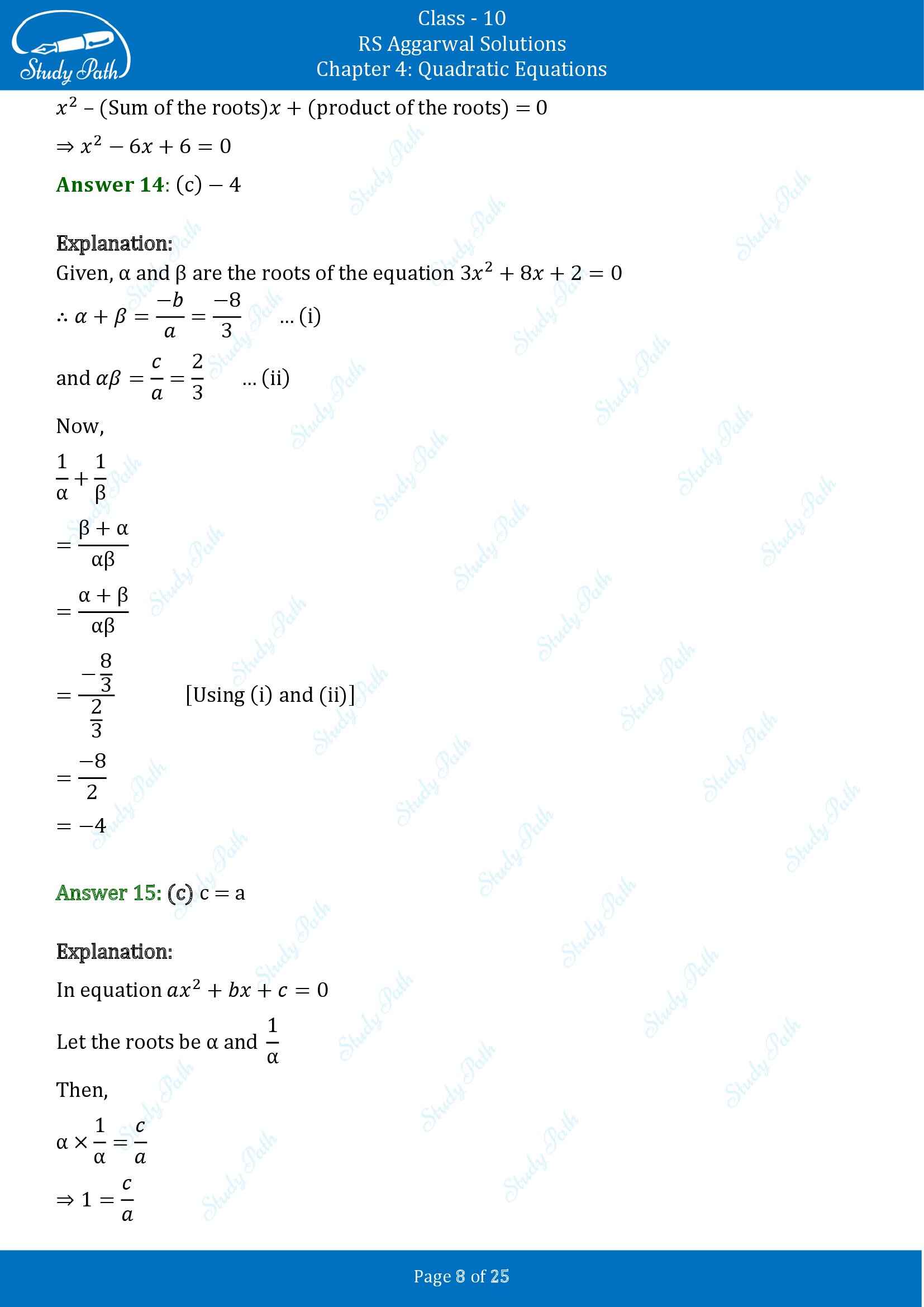 RS Aggarwal Solutions for Class 10 Chapter 4 Quadratic Equations Test Yourself 4 00008