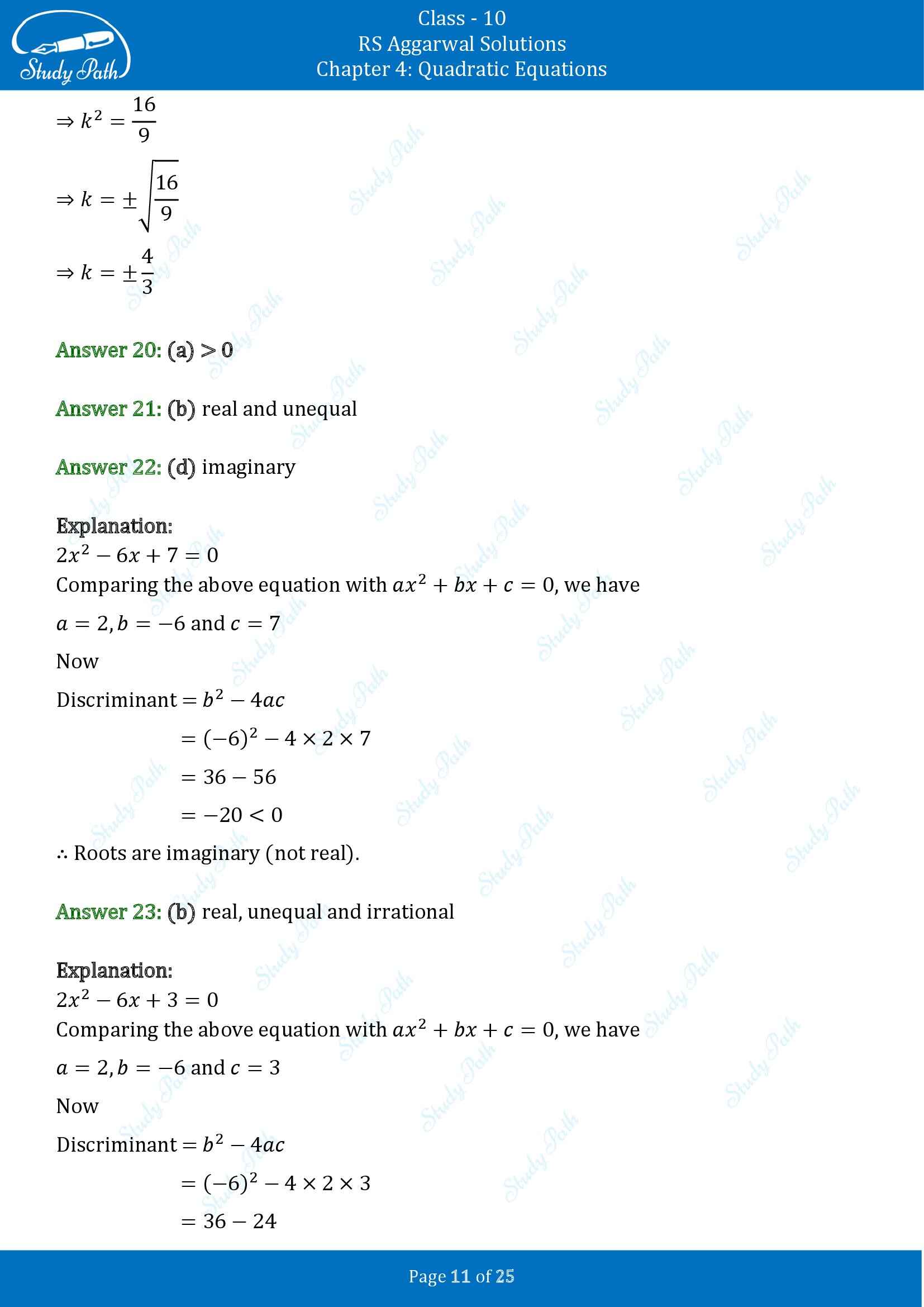 RS Aggarwal Solutions for Class 10 Chapter 4 Quadratic Equations Test Yourself 4 00011
