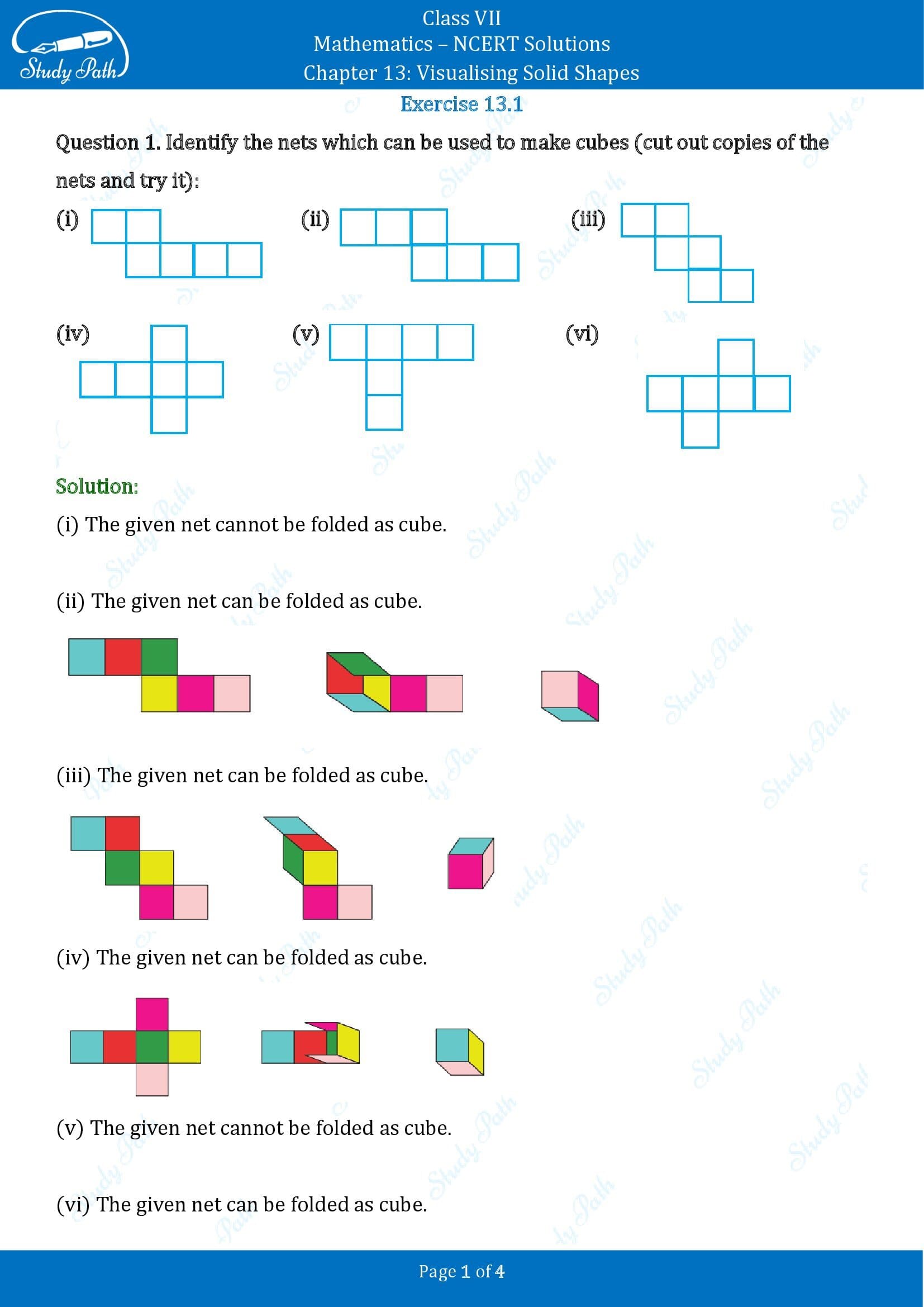 NCERT Solutions for Class 7 Maths Chapter 13 Visualising Solid Shapes Exericse 13.1 00001