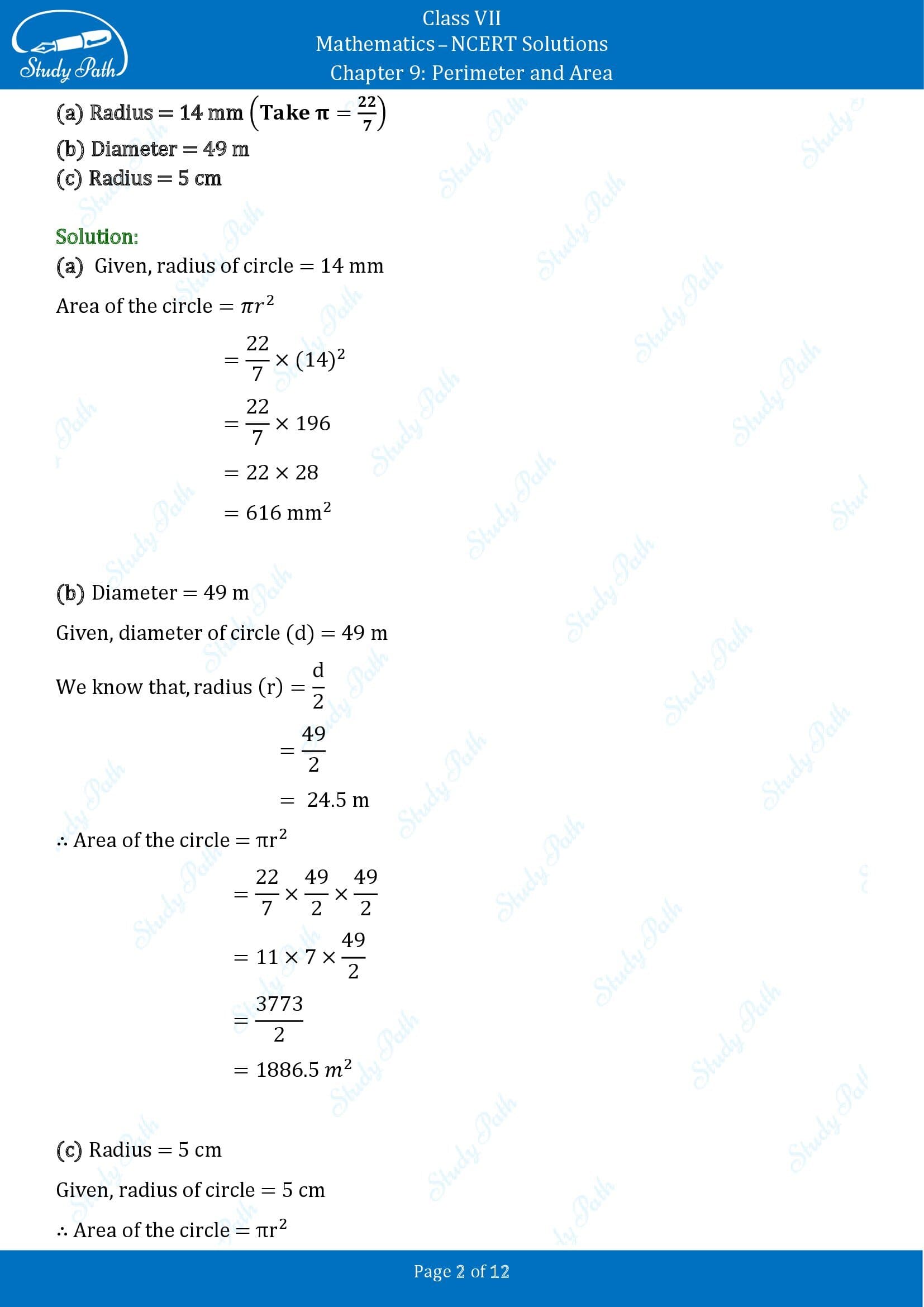 NCERT Solutions for Class 7 Maths Chapter 9 Perimeter and Area Exercise 9.2 00002