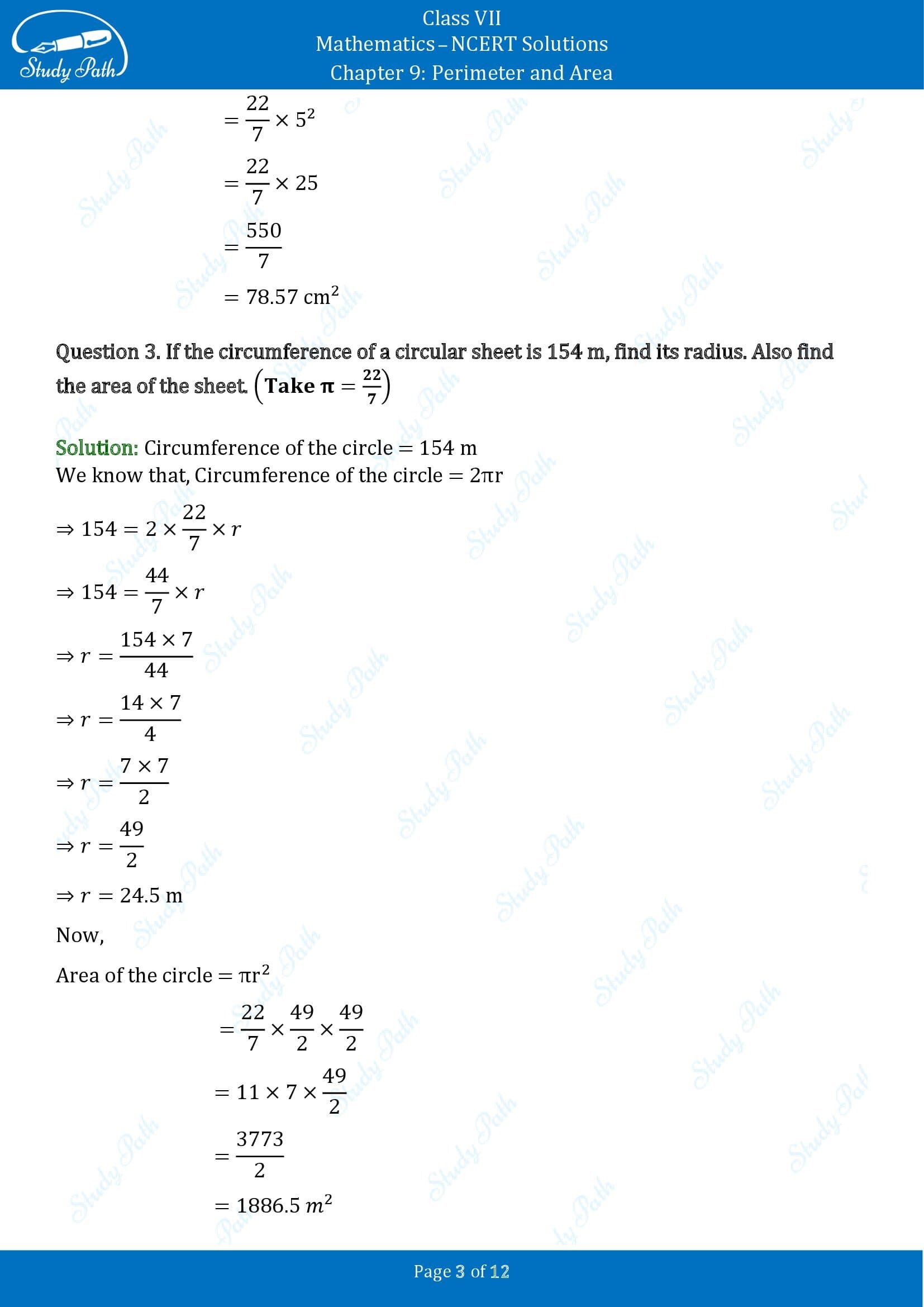 NCERT Solutions for Class 7 Maths Chapter 9 Perimeter and Area Exercise 9.2 00003