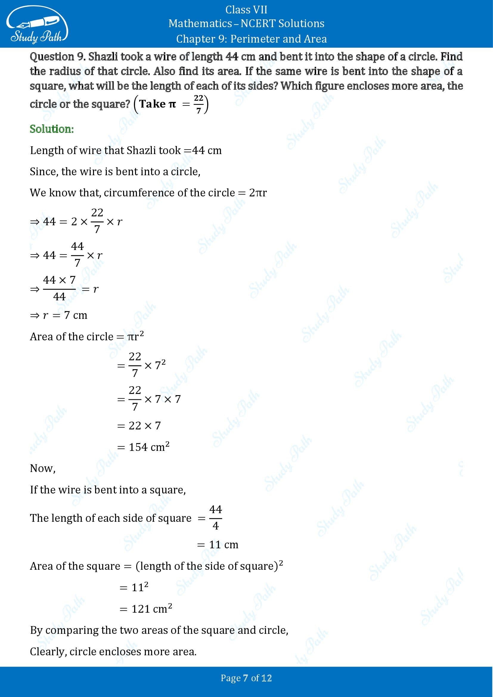 NCERT Solutions for Class 7 Maths Chapter 9 Perimeter and Area Exercise 9.2 00007