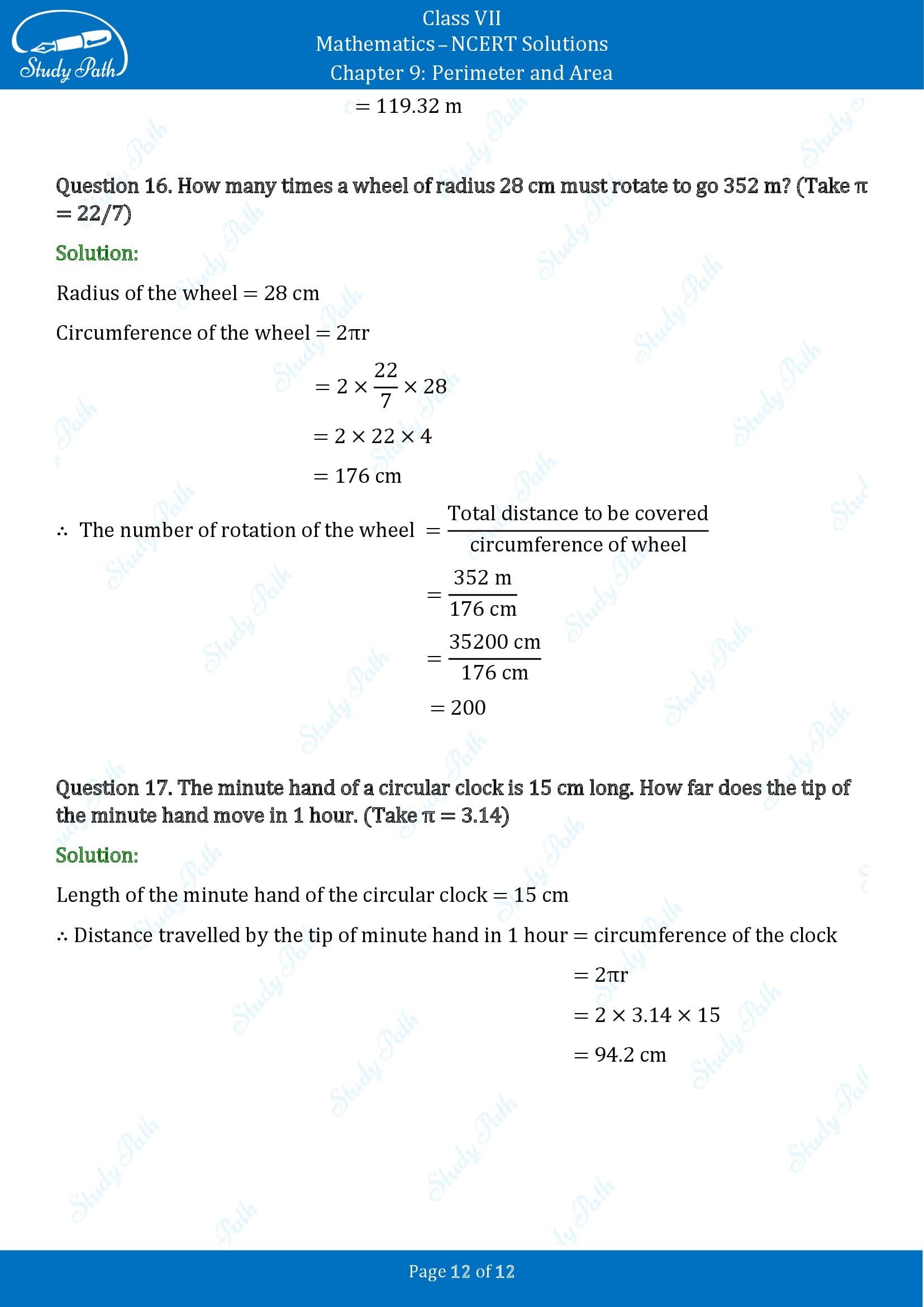 NCERT Solutions for Class 7 Maths Chapter 9 Perimeter and Area Exercise 9.2 00012