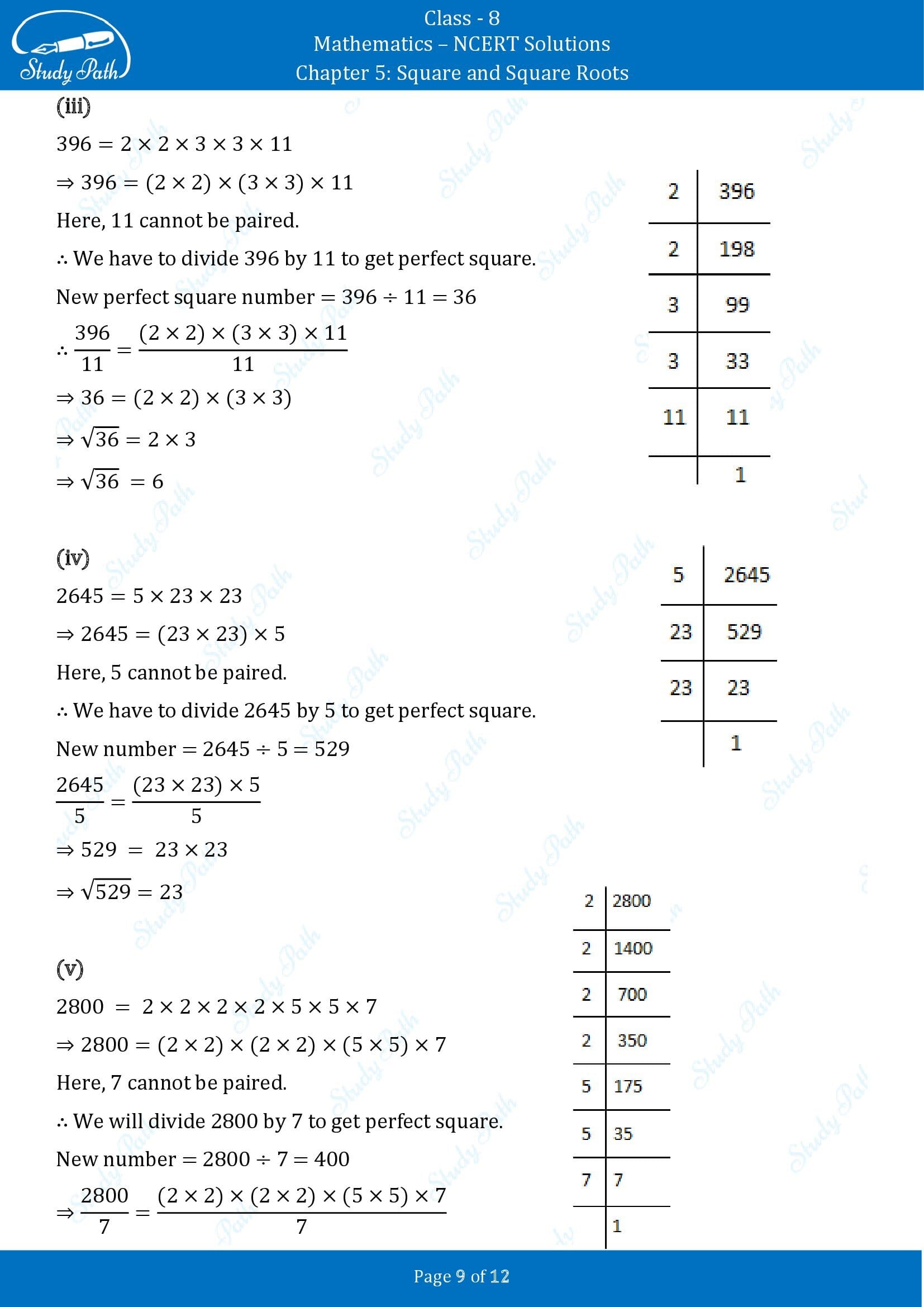 NCERT Solutions for Class 8 Maths Chapter 5 Squares and Square Roots Exercise 5.3 00009