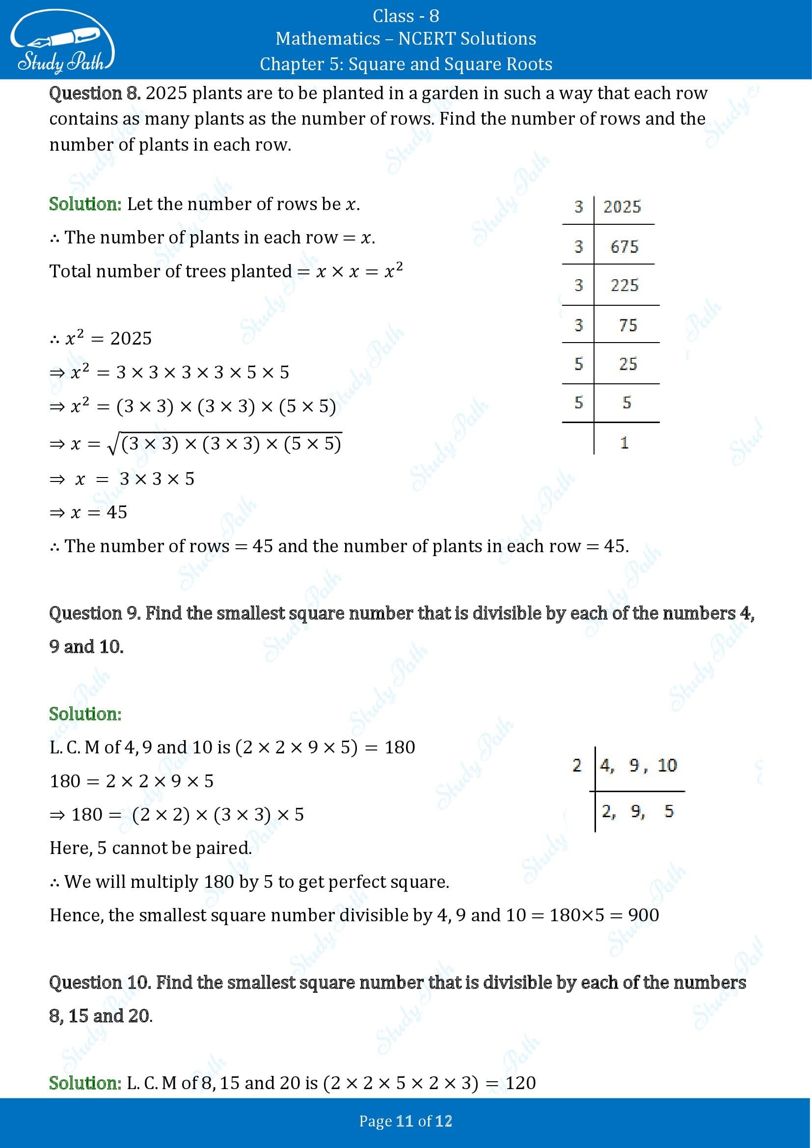 NCERT Solutions for Class 8 Maths Chapter 5 Squares and Square Roots Exercise 5.3 00011