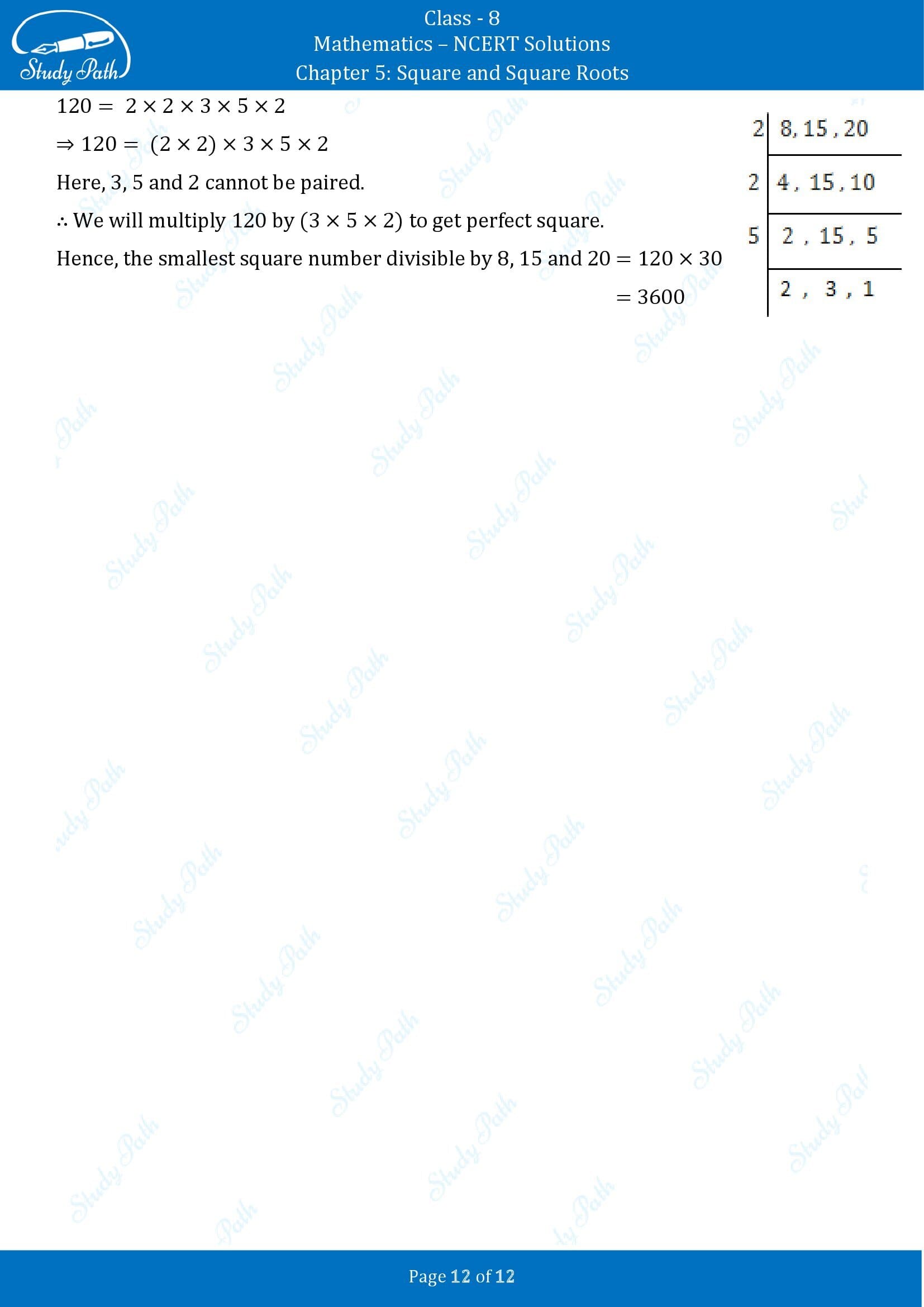 NCERT Solutions for Class 8 Maths Chapter 5 Squares and Square Roots Exercise 5.3 00012