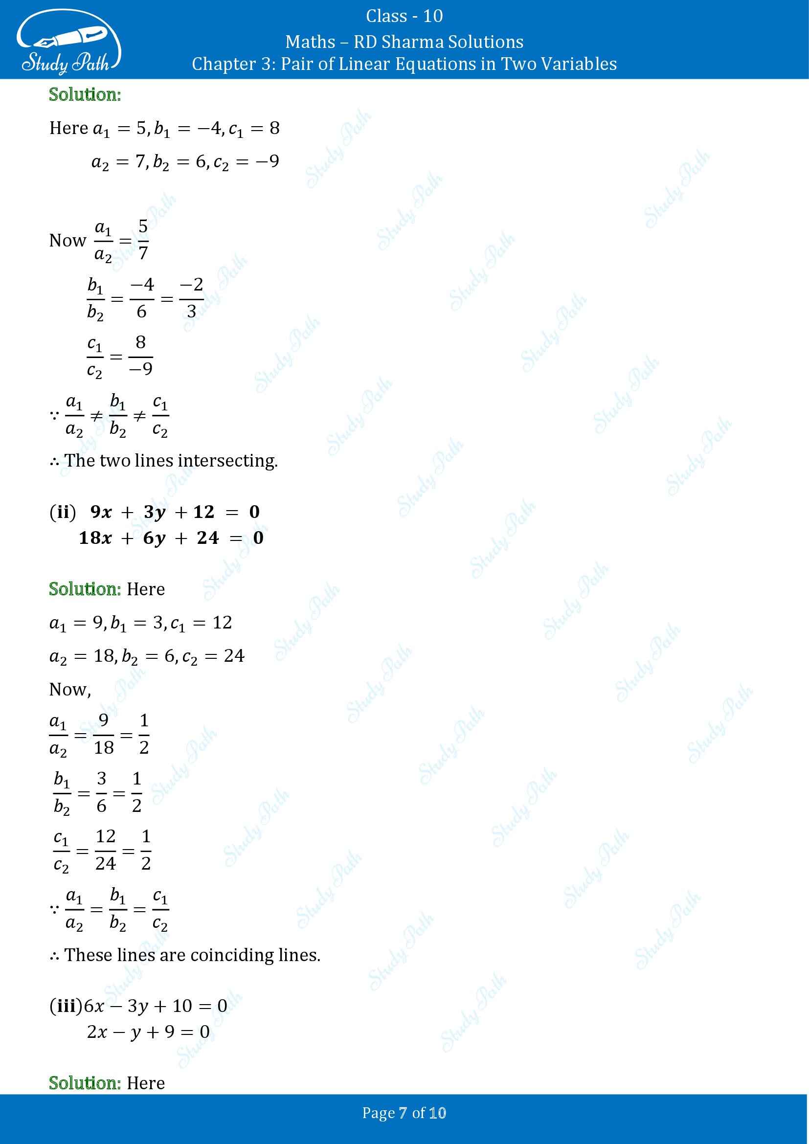 RD Sharma Solutions Class 10 Chapter 3 Pair of Linear Equations in Two Variables Exercise 3.1 00007