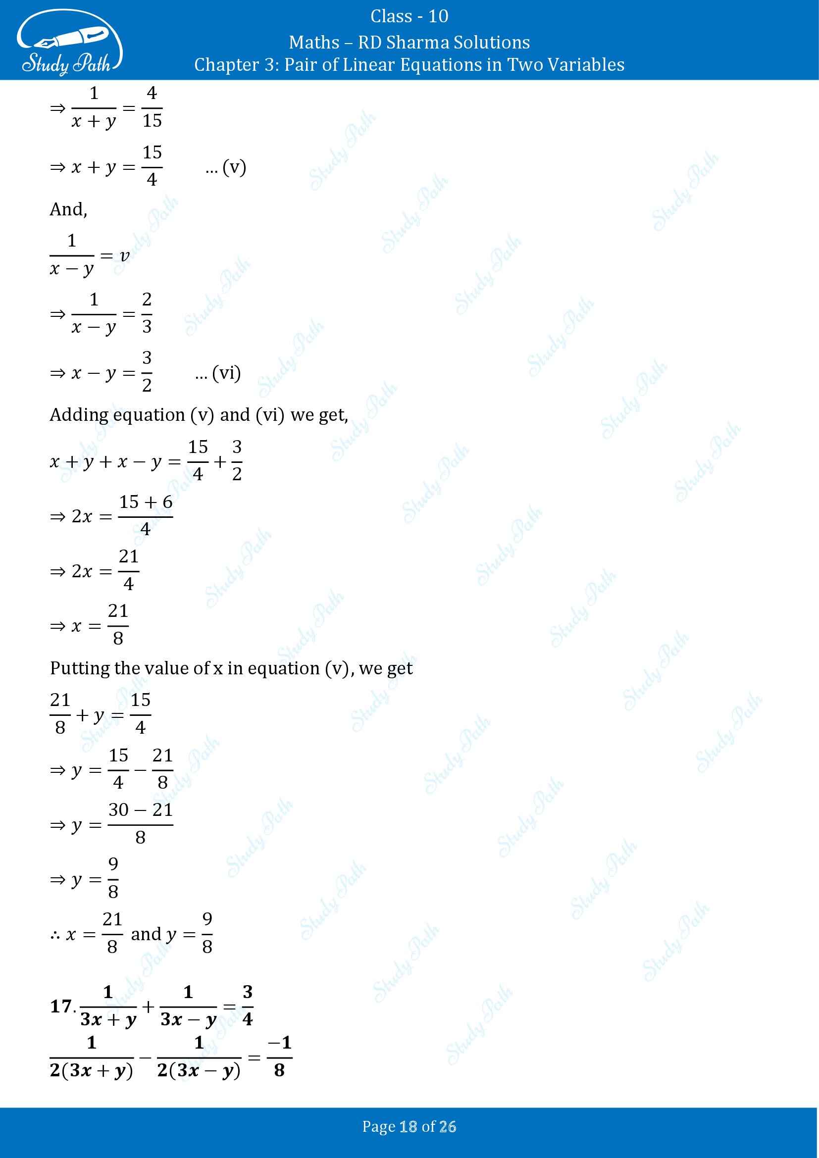 RD Sharma Solutions Class 10 Chapter 3 Pair of Linear Equations in Two Variables Exercise 3.3 00018