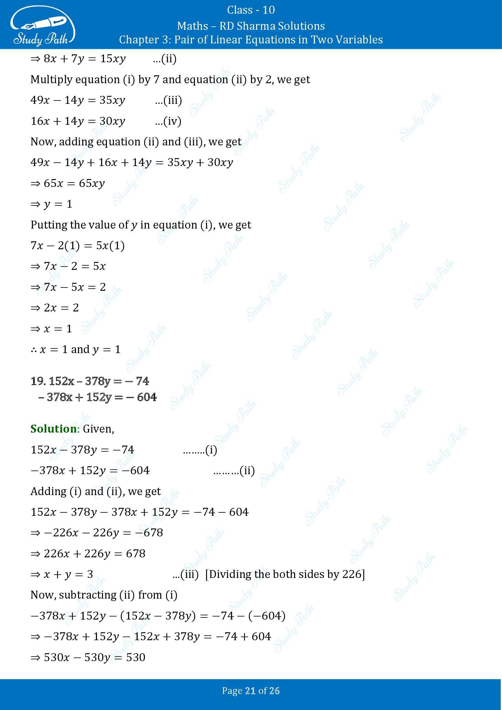 RD Sharma Solutions Class 10 Chapter 3 Pair of Linear Equations in Two Variables Exercise 3.3 00021
