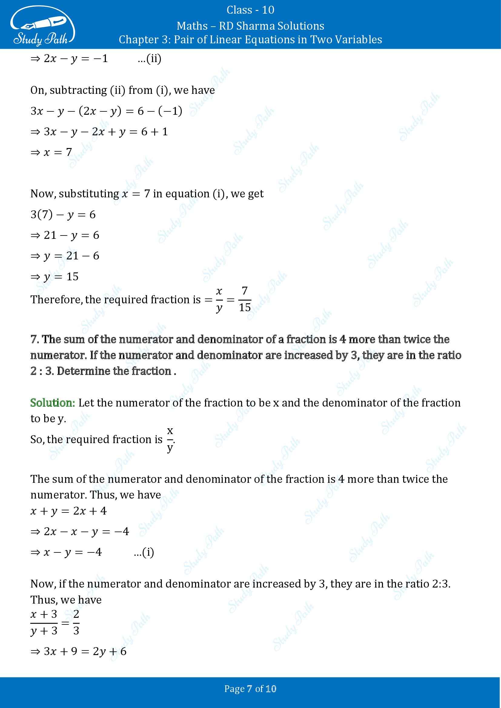 RD Sharma Solutions Class 10 Chapter 3 Pair of Linear Equations in Two Variables Exercise 3.7 00007
