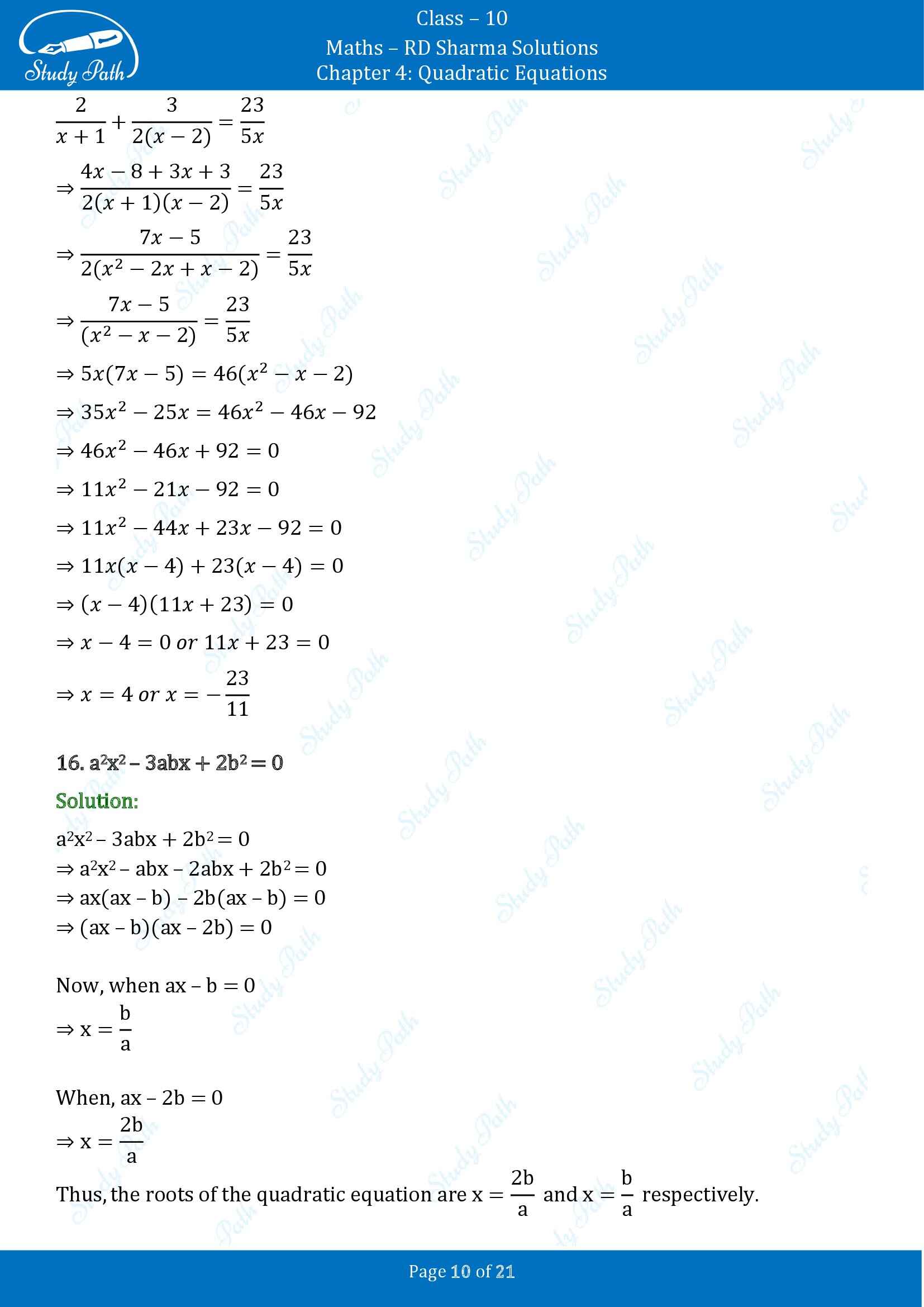 RD Sharma Solutions Class 10 Chapter 4 Quadratic Equations Exercise 4.3 00010