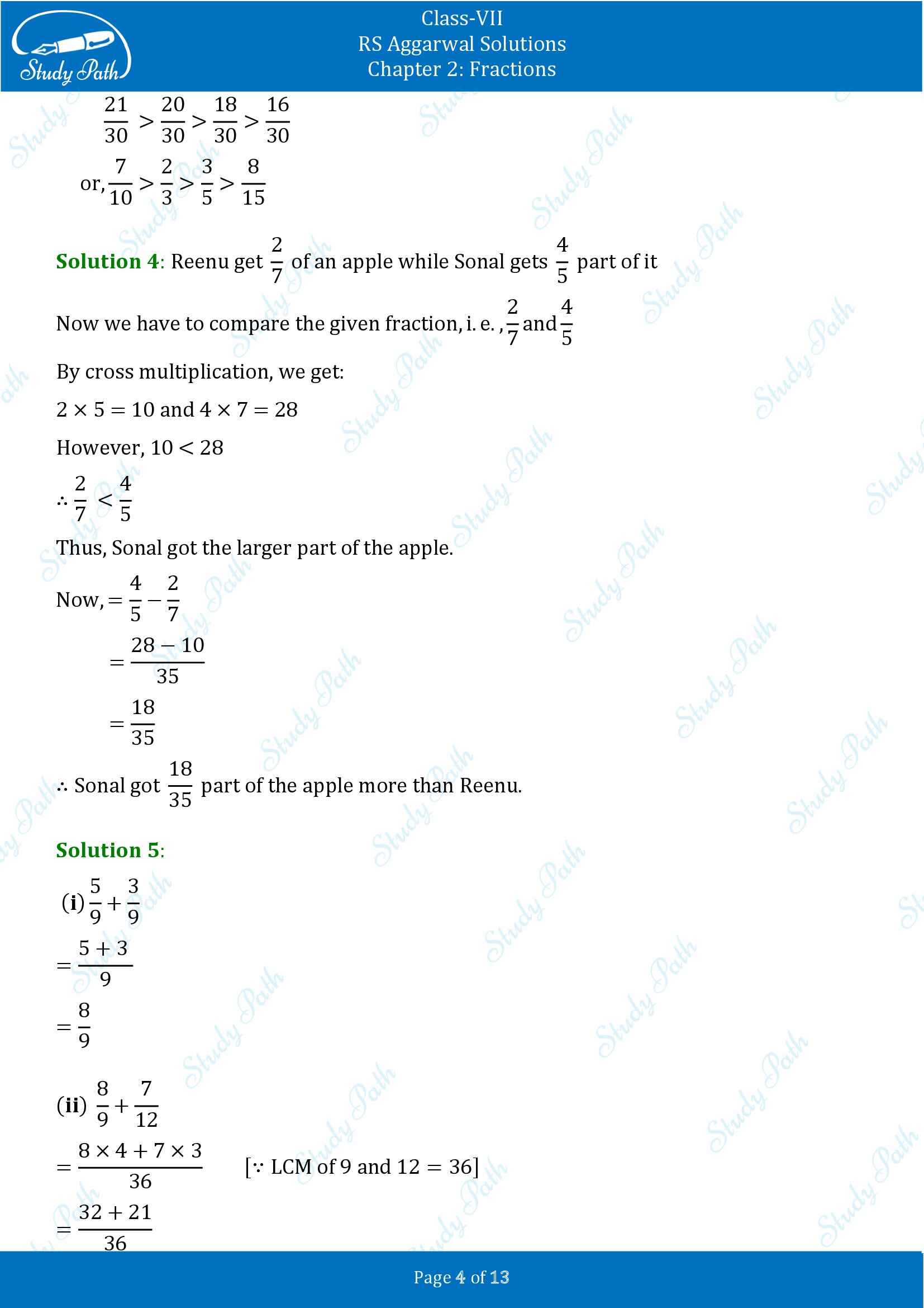 RS Aggarwal Solutions Class 7 Chapter 2 Fractions Exercise 2A 00004