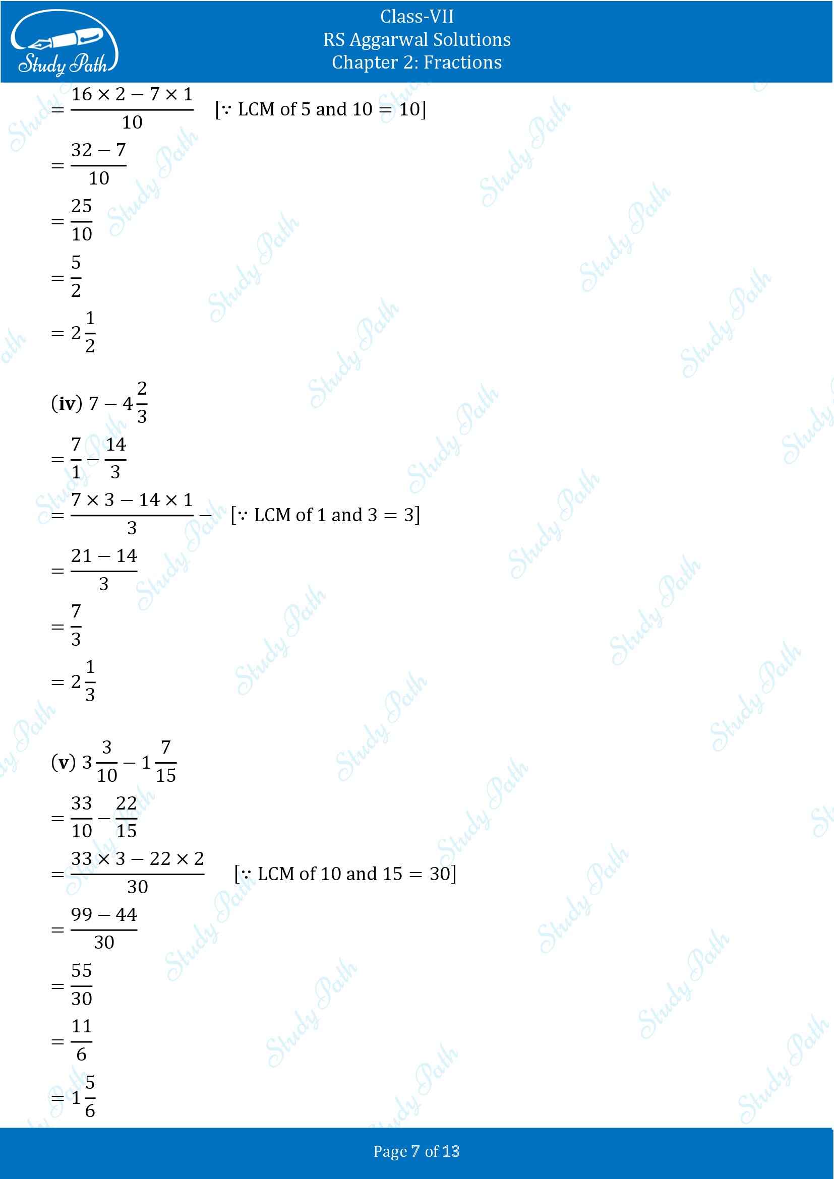 RS Aggarwal Solutions Class 7 Chapter 2 Fractions Exercise 2A 00007