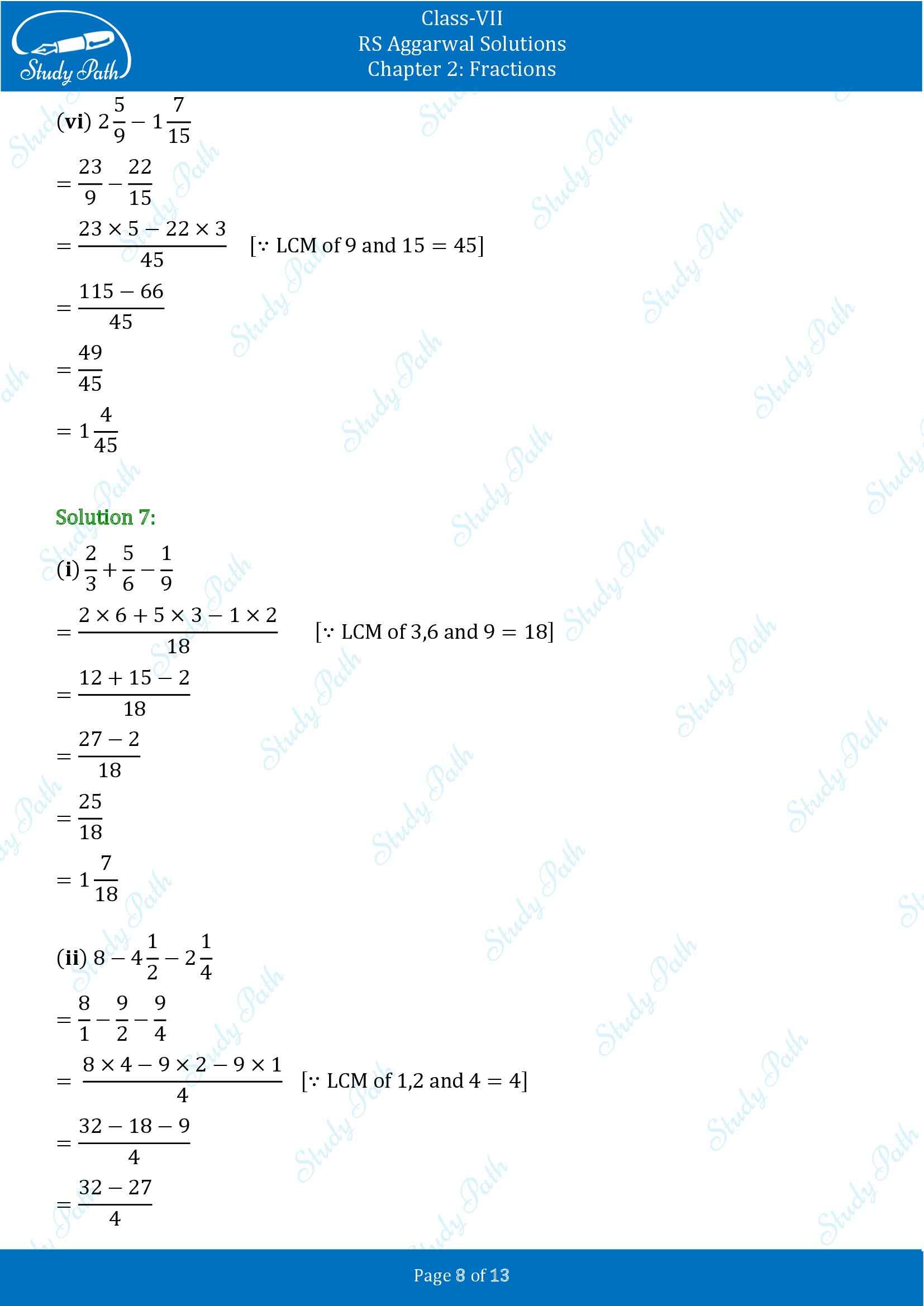 RS Aggarwal Solutions Class 7 Chapter 2 Fractions Exercise 2A 00008