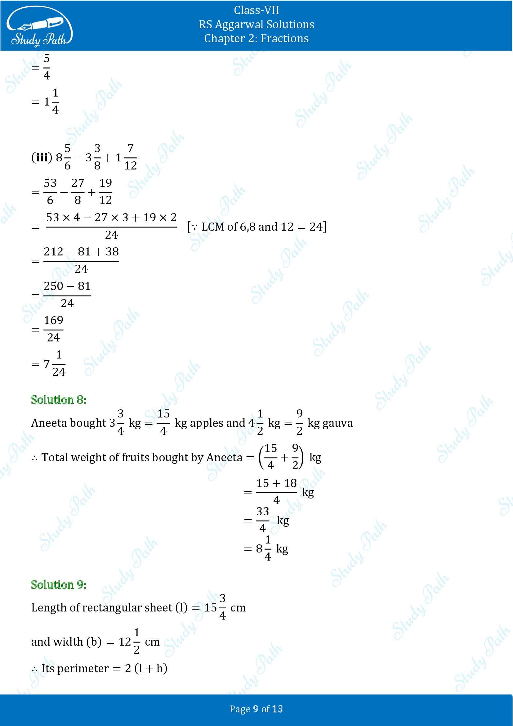 RS Aggarwal Solutions Class 7 Chapter 2 Fractions Exercise 2A 00009