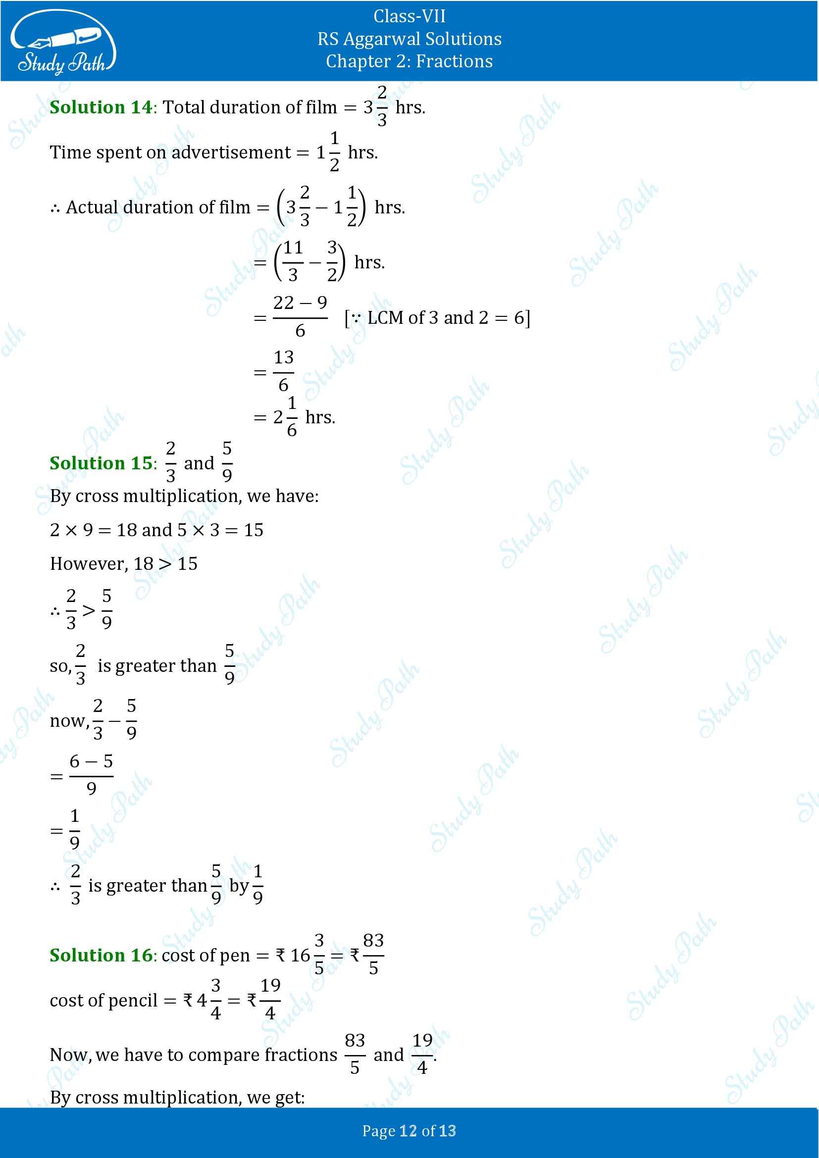 RS Aggarwal Solutions Class 7 Chapter 2 Fractions Exercise 2A 00012