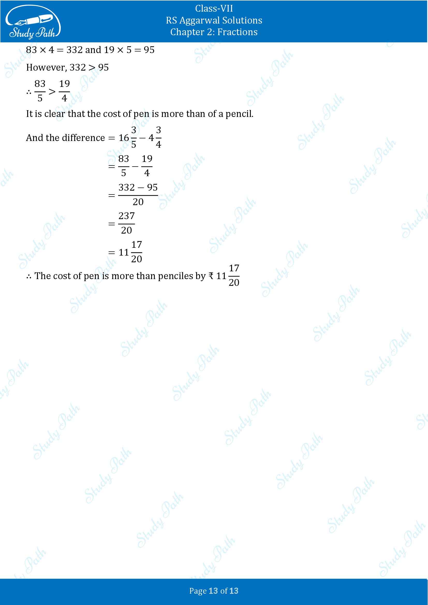 RS Aggarwal Solutions Class 7 Chapter 2 Fractions Exercise 2A 00013