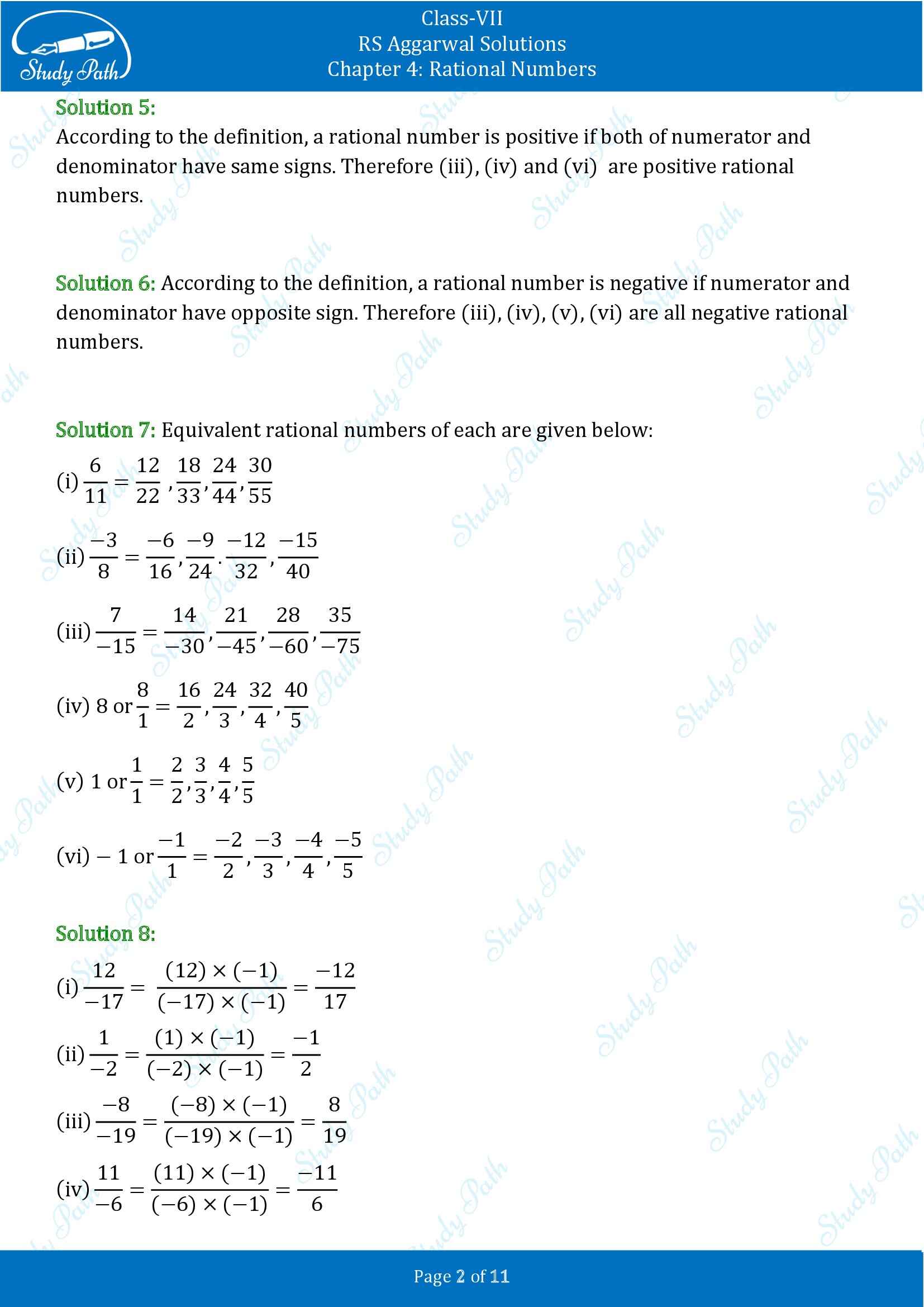 RS Aggarwal Solutions Class 7 Chapter 4 Rational Numbers Exercise 4A 00002