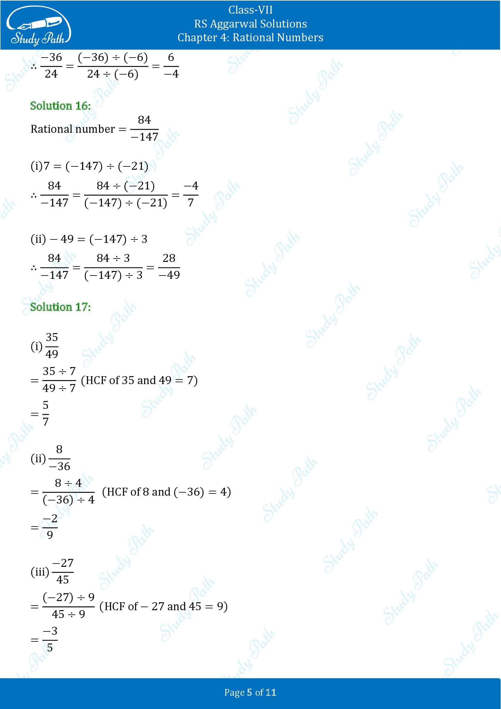 RS Aggarwal Solutions Class 7 Chapter 4 Rational Numbers Exercise 4A 00005
