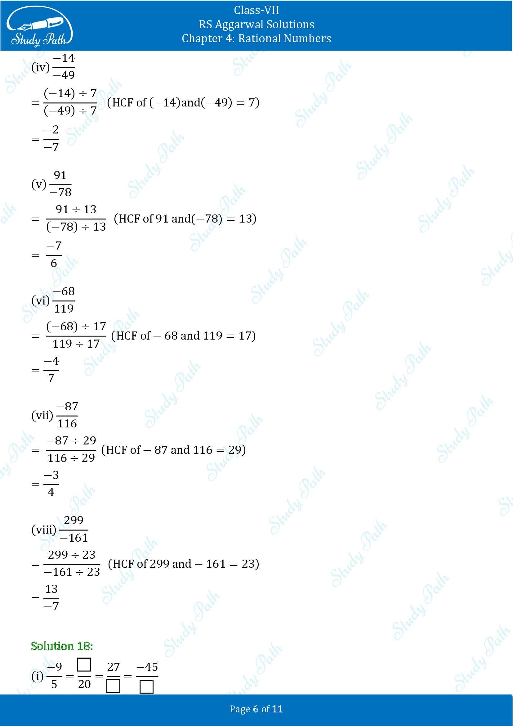 RS Aggarwal Solutions Class 7 Chapter 4 Rational Numbers Exercise 4A 00006