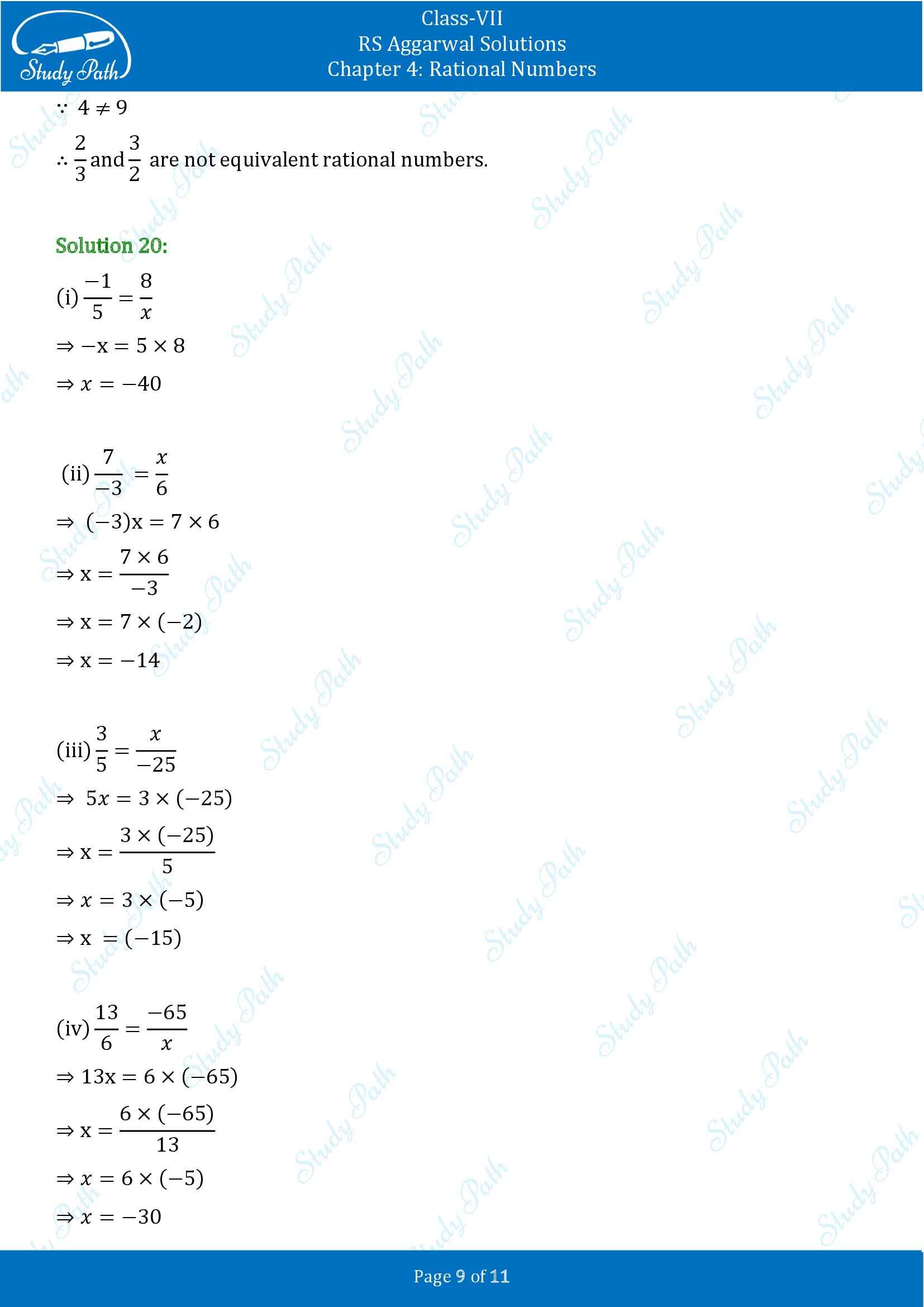RS Aggarwal Solutions Class 7 Chapter 4 Rational Numbers Exercise 4A 00009