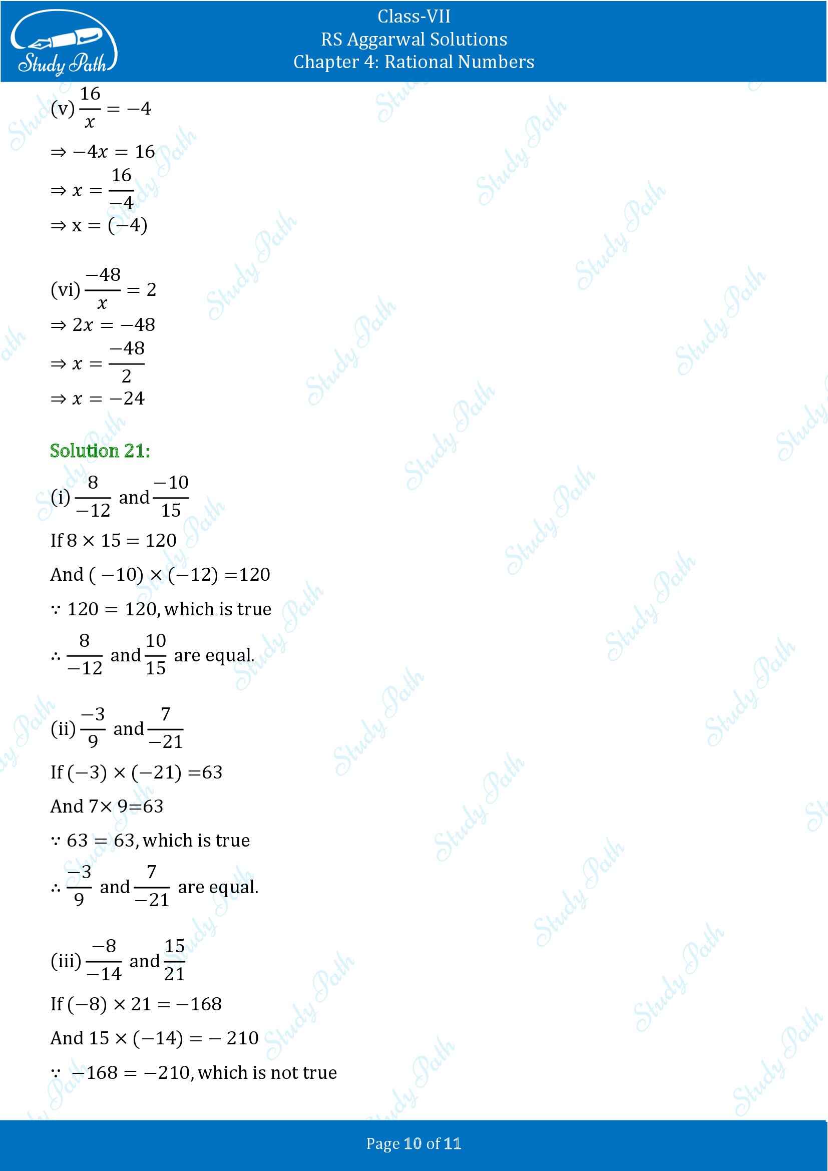 RS Aggarwal Solutions Class 7 Chapter 4 Rational Numbers Exercise 4A 00010