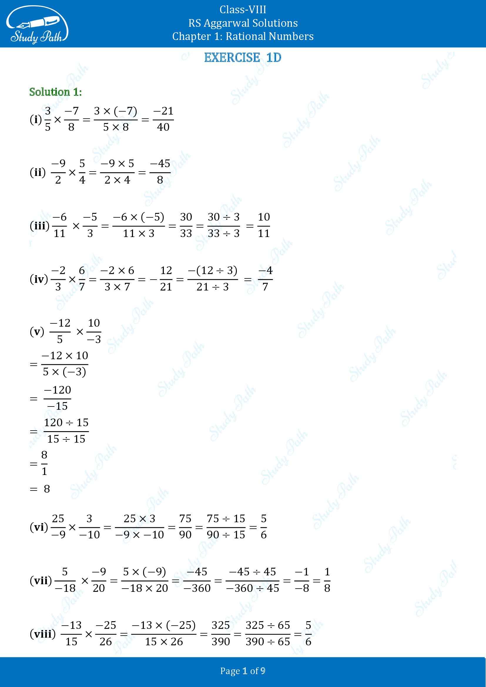 RS Aggarwal Solutions Class 8 Chapter 1 Rational Numbers Exercise 1D 00001