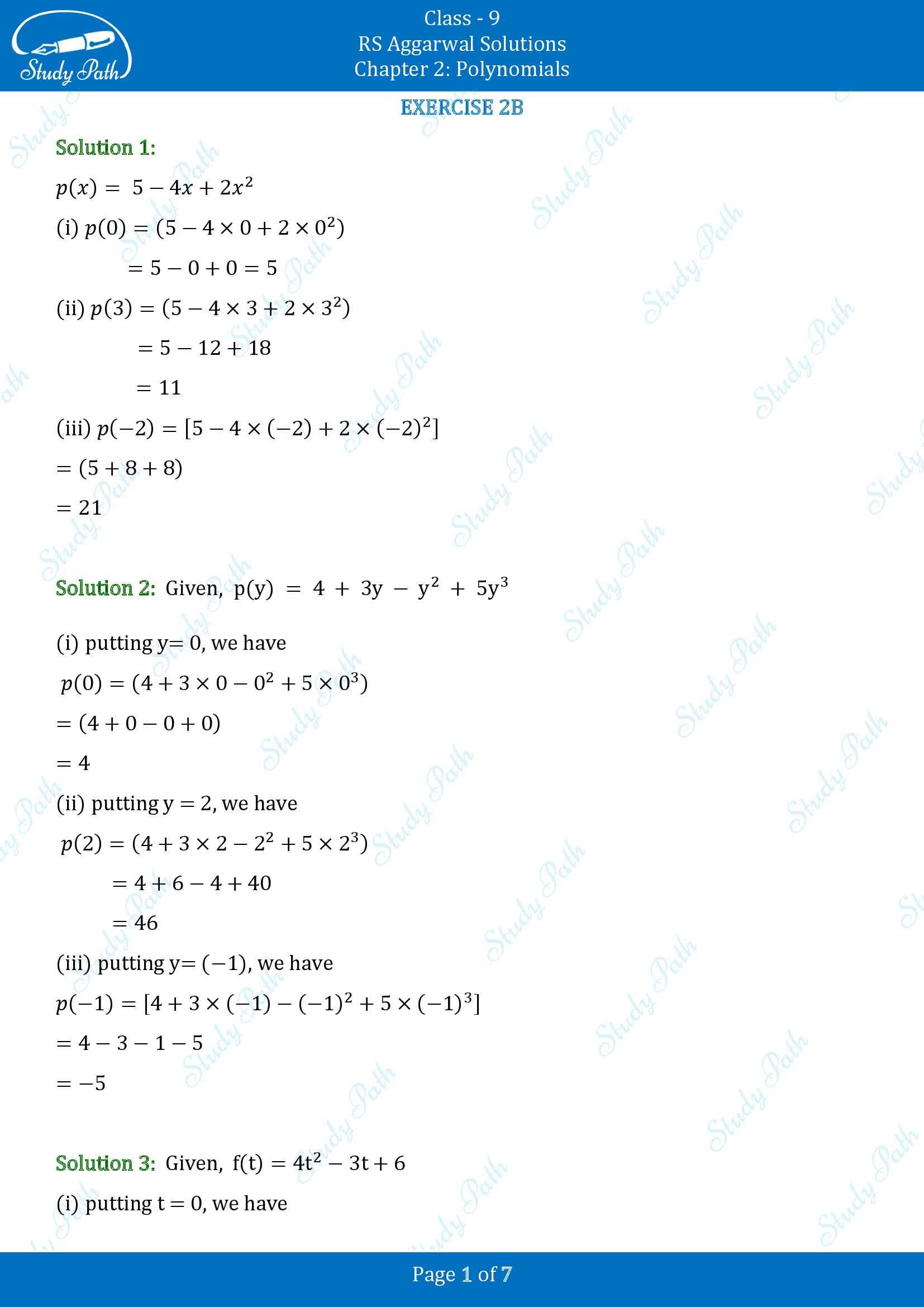 RS Aggarwal Solutions Class 9 Chapter 2 Polynomials Exercise 2B 00001