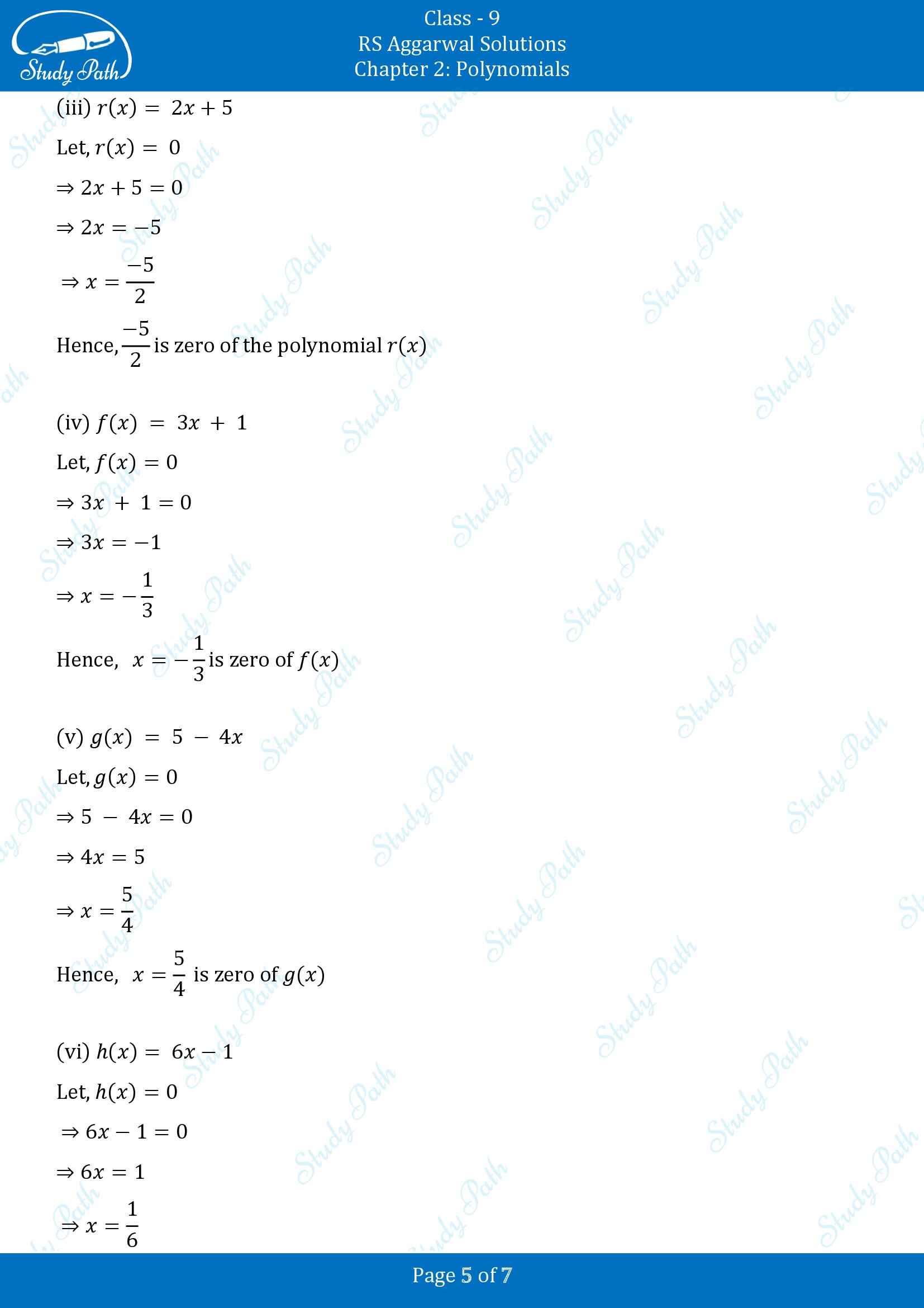 RS Aggarwal Solutions Class 9 Chapter 2 Polynomials Exercise 2B 00005