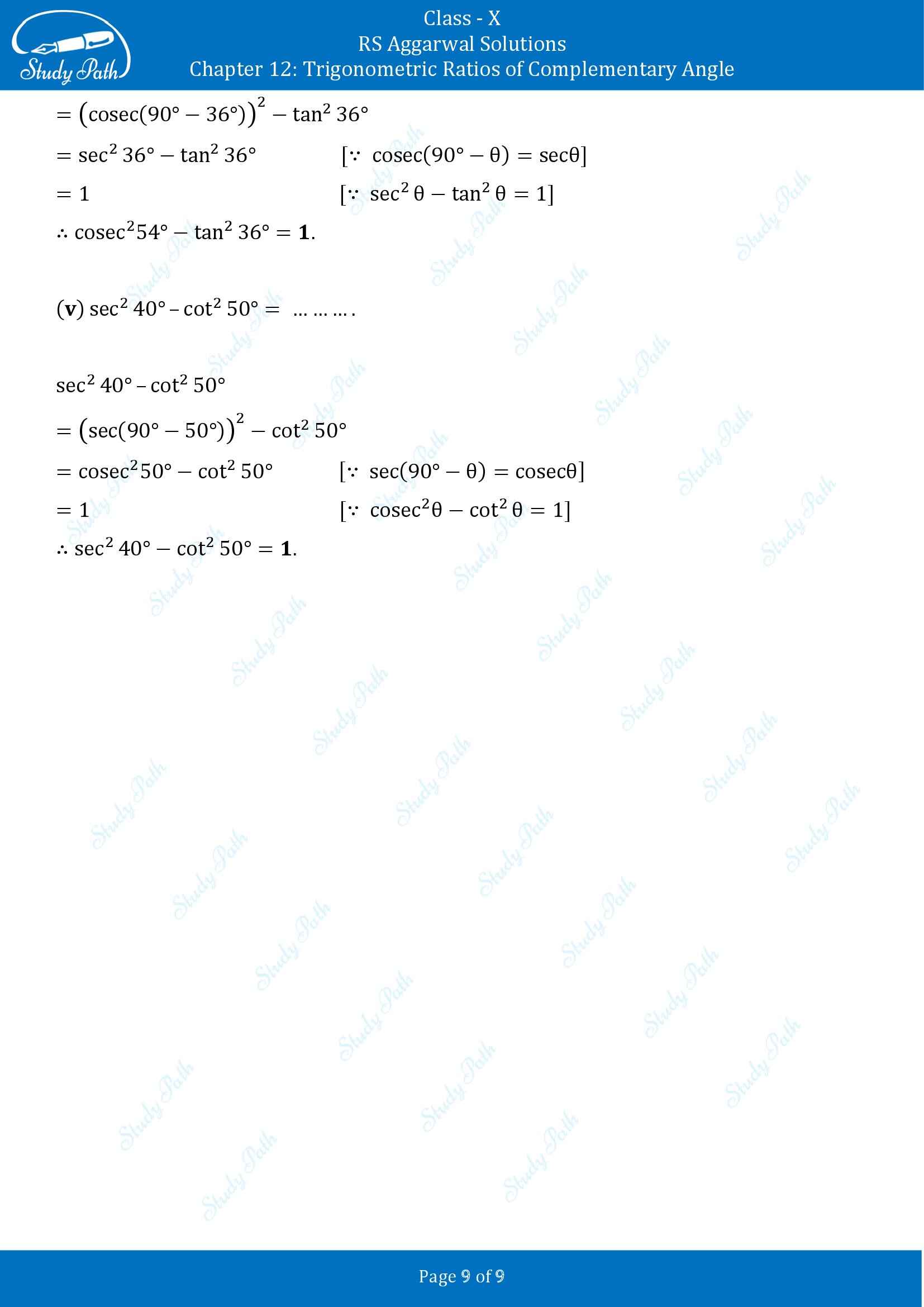 RS Aggarwal Solutions for Class 10 Chapter 12 Trigonometric Ratios of Some Complementary Angles Multiple Choice Questions 00009