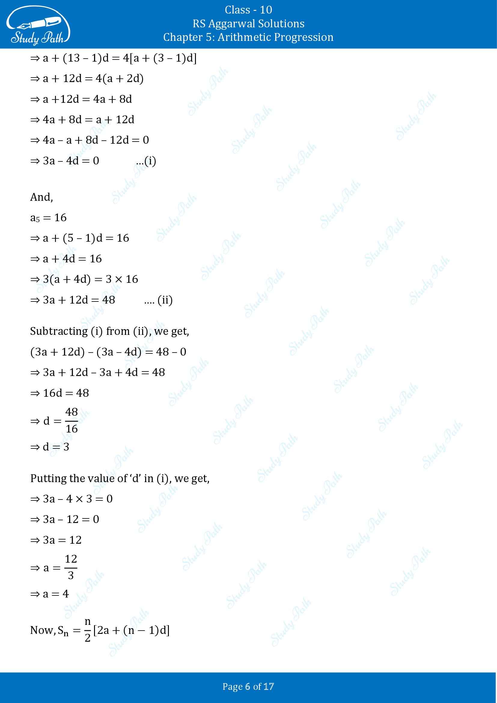 RS Aggarwal Solutions for Class 10 Chapter 5 Arithmetic Progression Multiple Choice Questions 00006