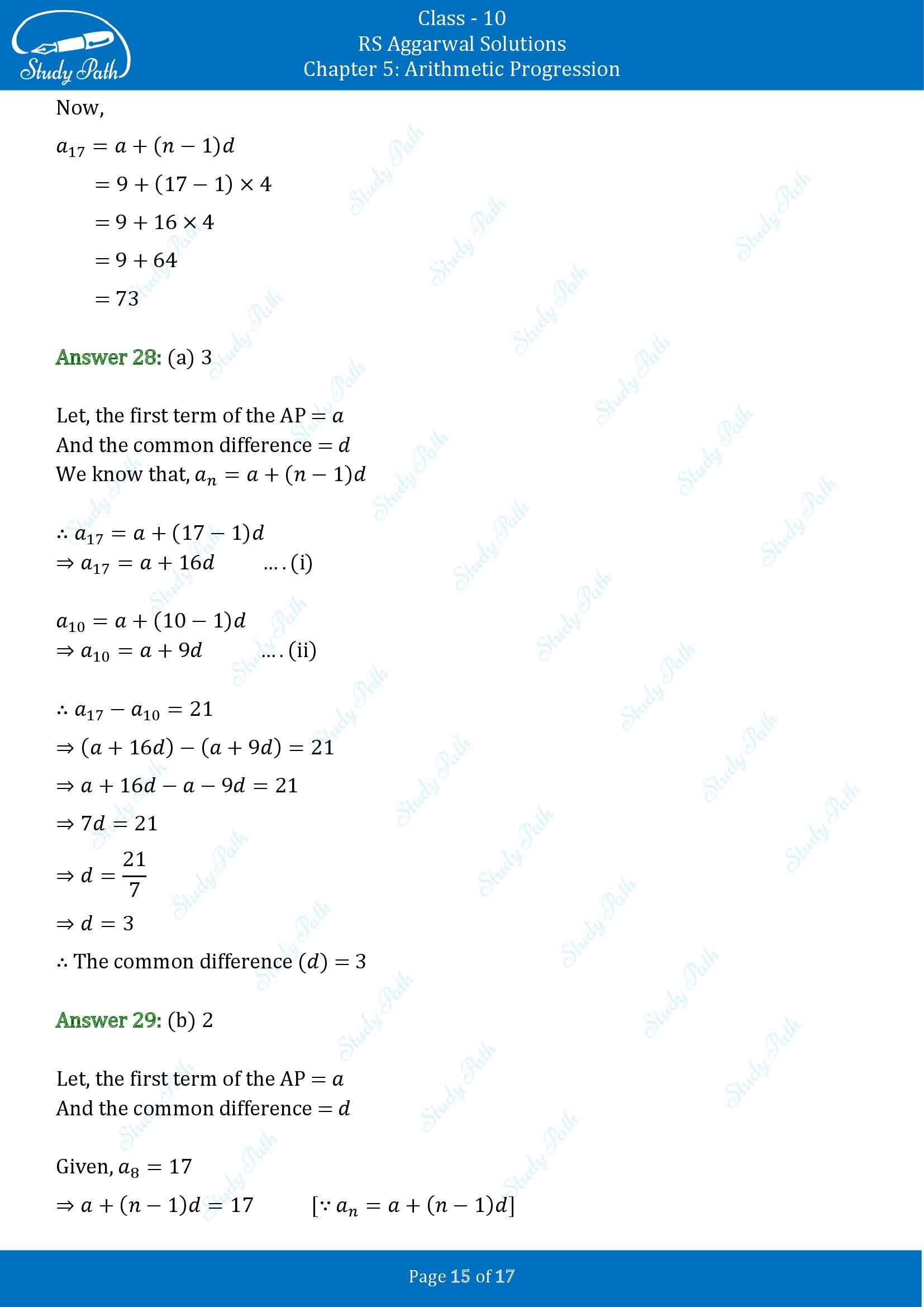 RS Aggarwal Solutions for Class 10 Chapter 5 Arithmetic Progression Multiple Choice Questions 00015