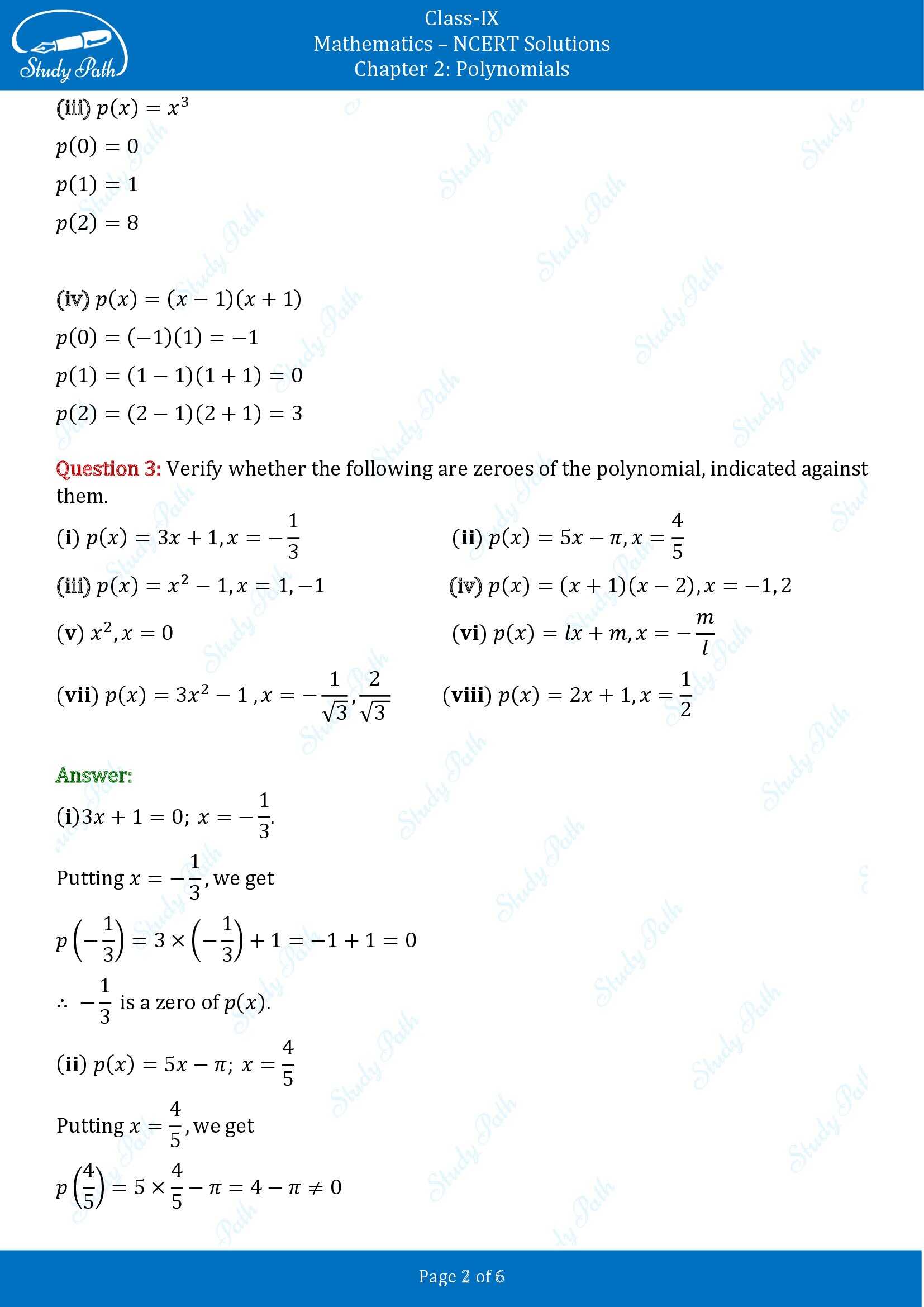 NCERT Solutions for Class 9 Maths Chapter 2 Polynomials Exercise 2.2 00002